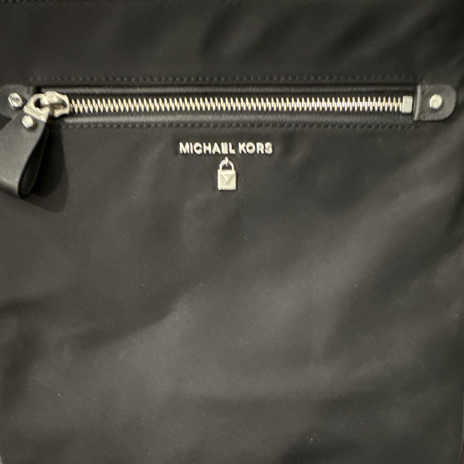 Michael Kors Black Crossbody Bag with Front Zip Pocket, Silver Hardware