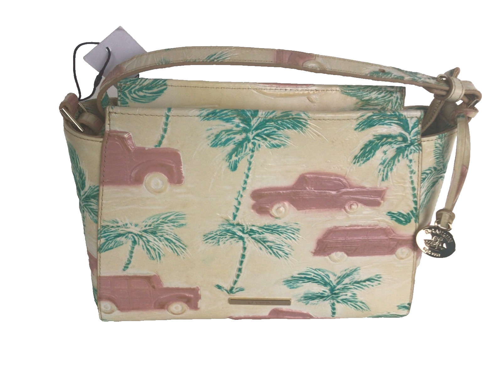Brahmin Hillary Crossbody~ Copa Cabana Honey Crème Palm Trees Woody Cars NWT 🌴
