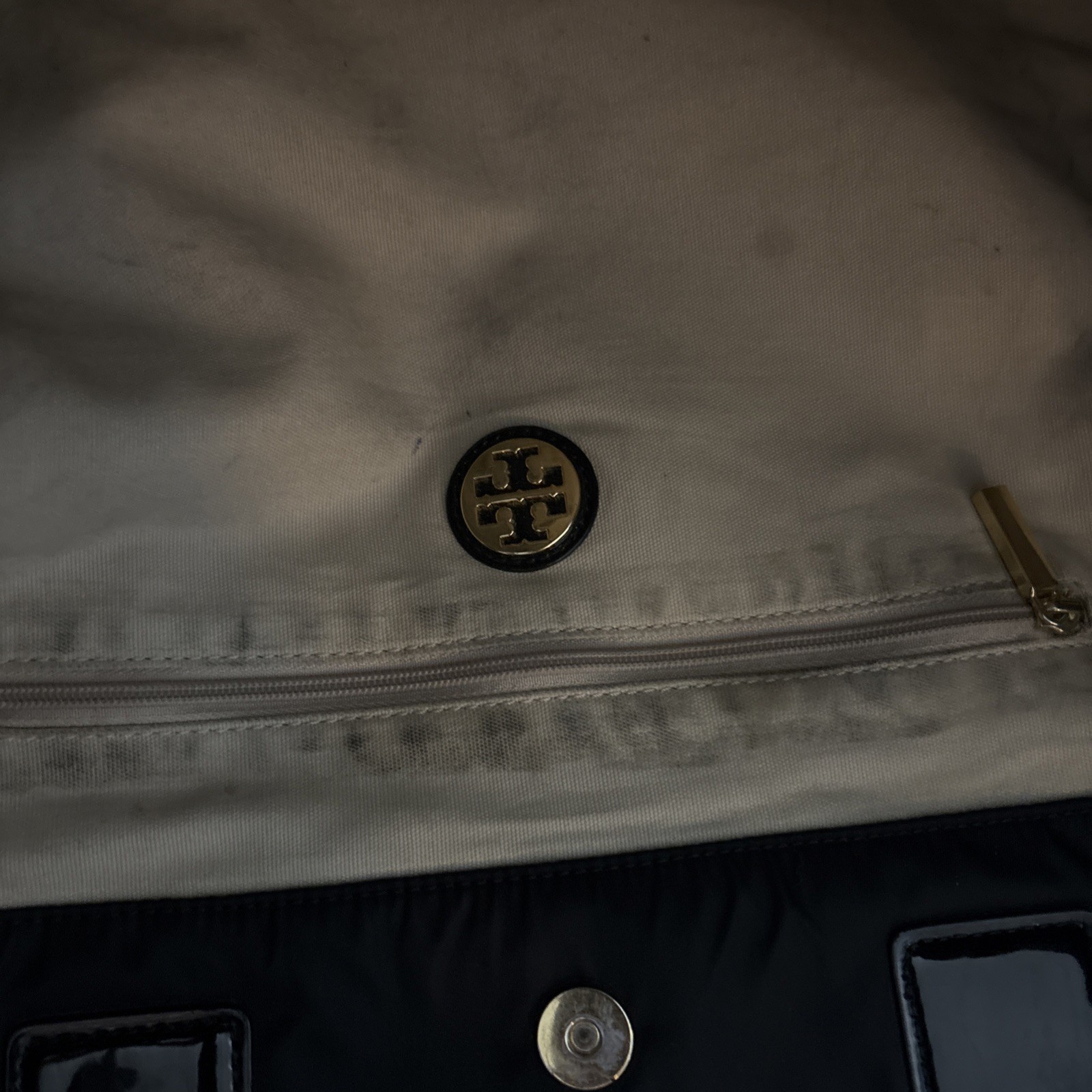 Tory Burch Small Ella Patent Nylon Tote Bag Black