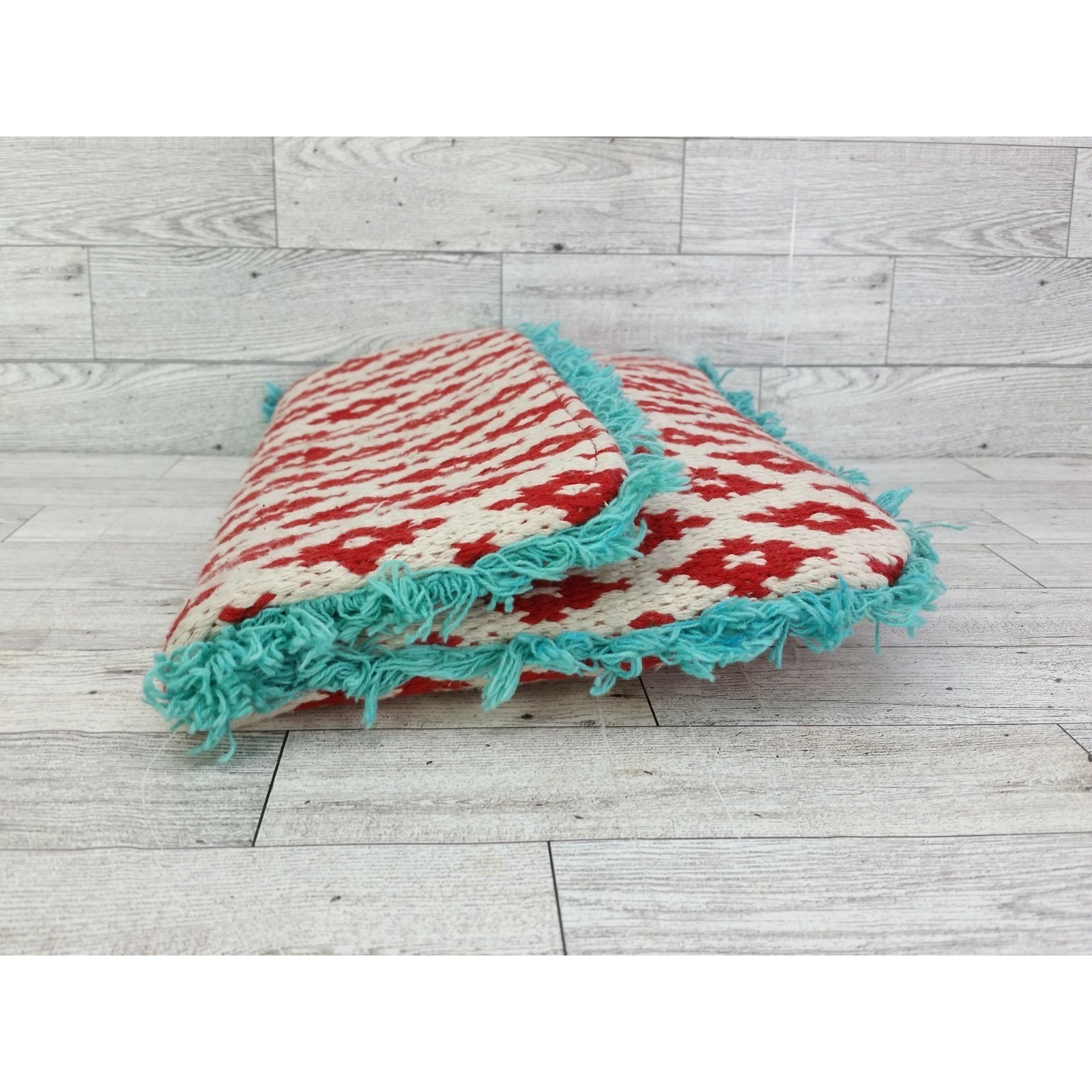Roberta Freymann Roller Rabbit Red Teal Geometric Boho Clutch Bag Purse Fringe
