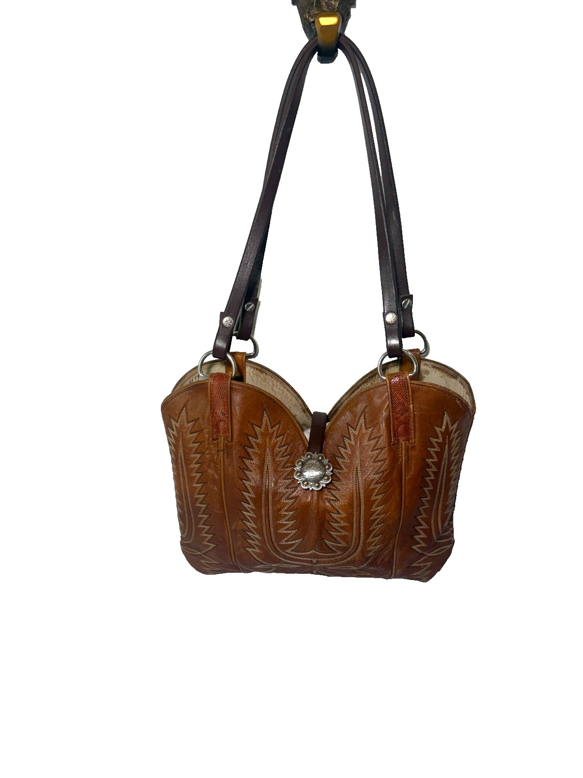 Vintage Dan Post Cowboy Brown Exotic Leather Shoulder Purse Western Women’s Bag