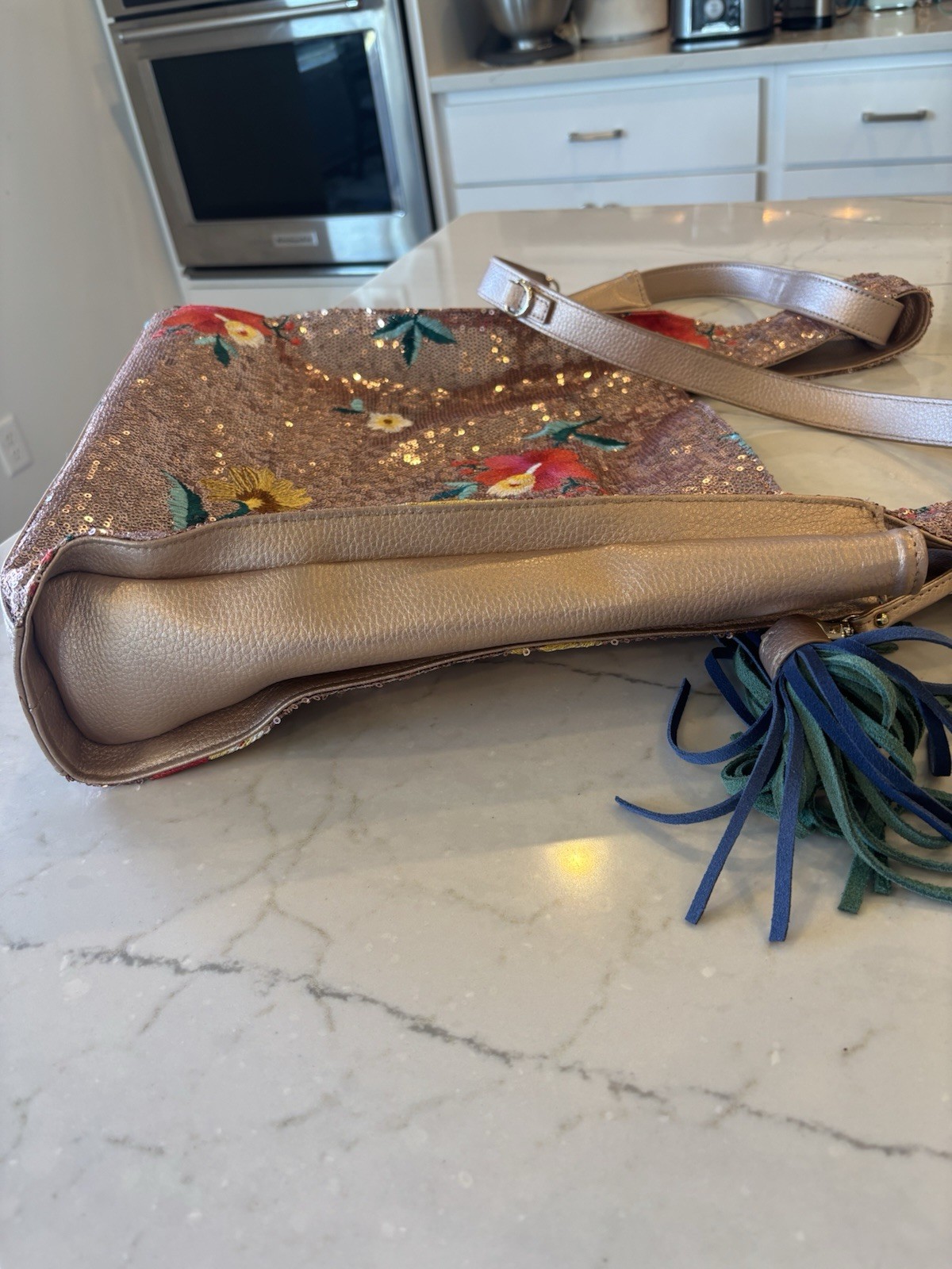 Sharif 1827 Sequin & Leather Convertible Crossbody Purse, Embroidered