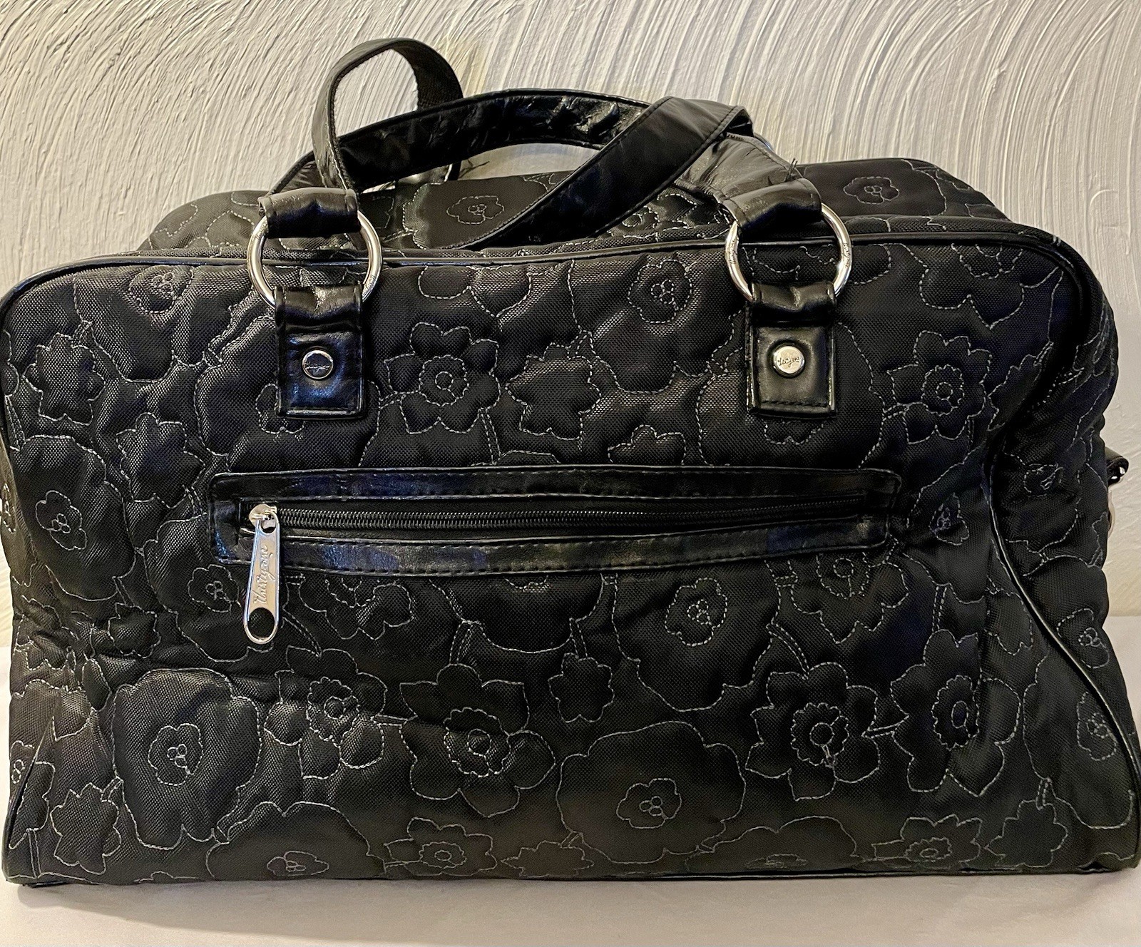 Thirty One City Weekender Tote Black Quilted Poppy No Strap Preowned See Photo