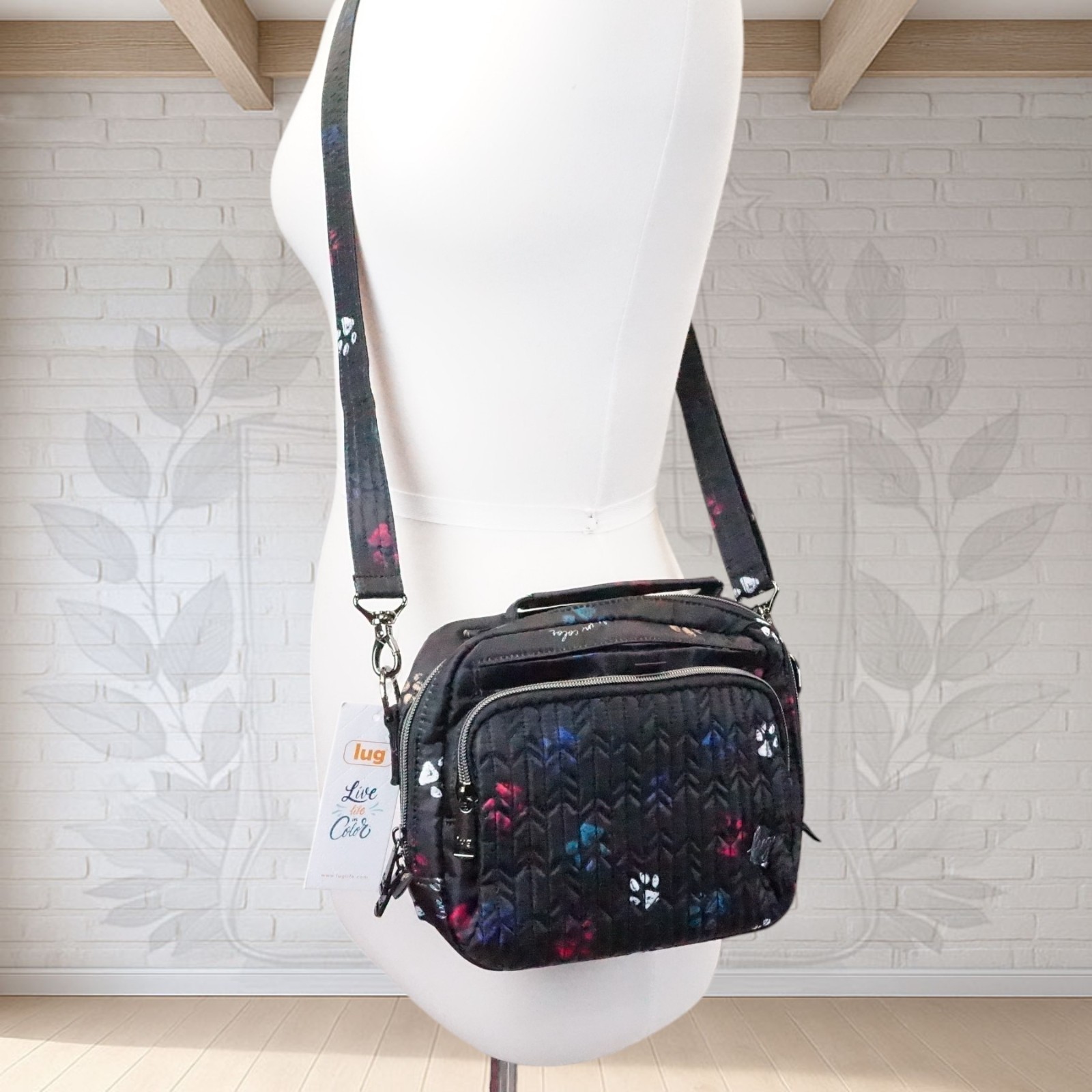 NEW ❤️ Lug Mini Ranger Paws Black Crossbody RFID Top Handle Dog Lover