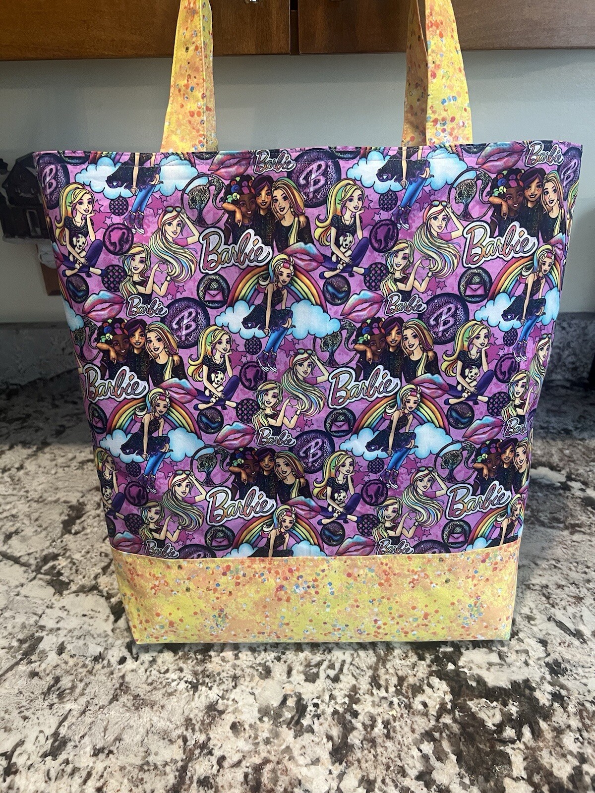 Custom Barbie girls cotton machine washable 4 pockets Reusable tote bag