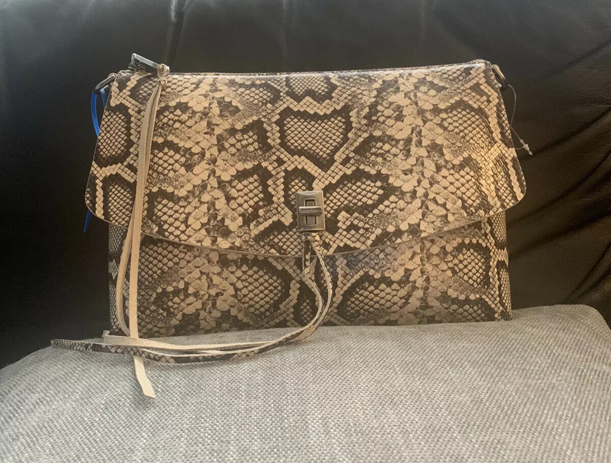 NWT Rebecca Minkoff Shoulder Bag, Leather, Snakeskin Effect, Detachable Strap