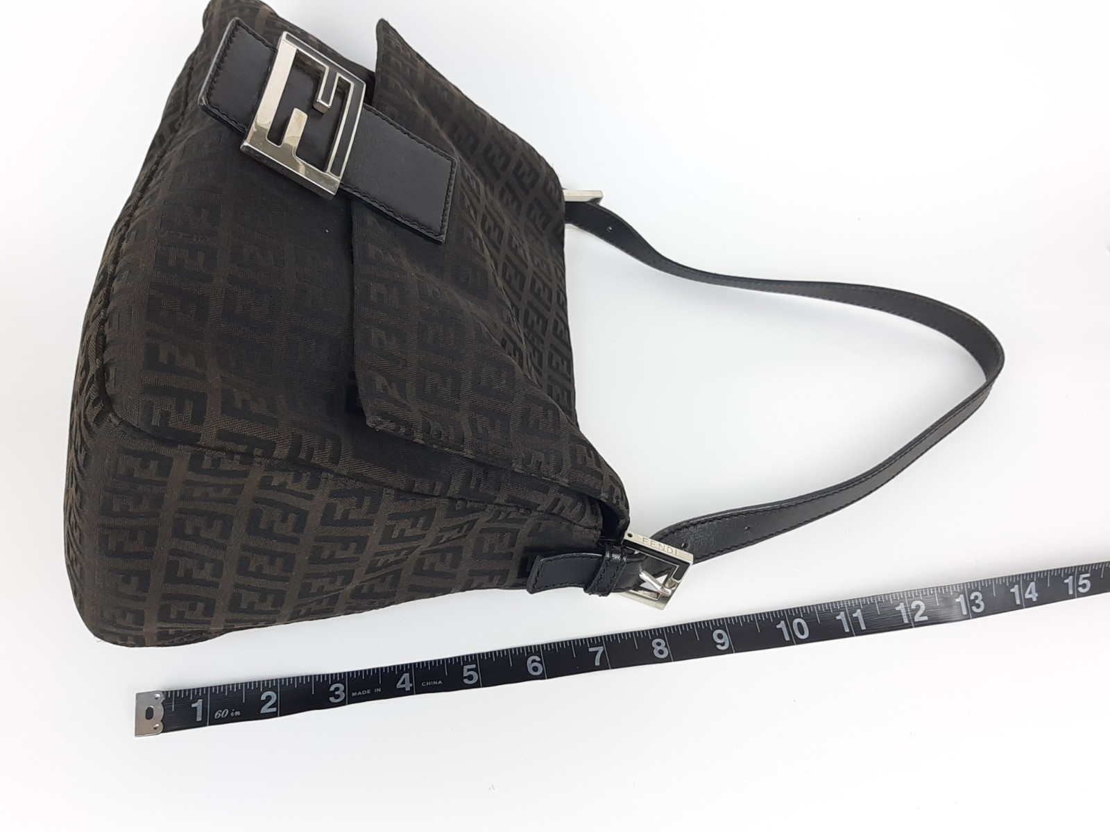 FENDI Mamma Baguette Zucchino One Shoulder Hand Bag Black Canvas Leather