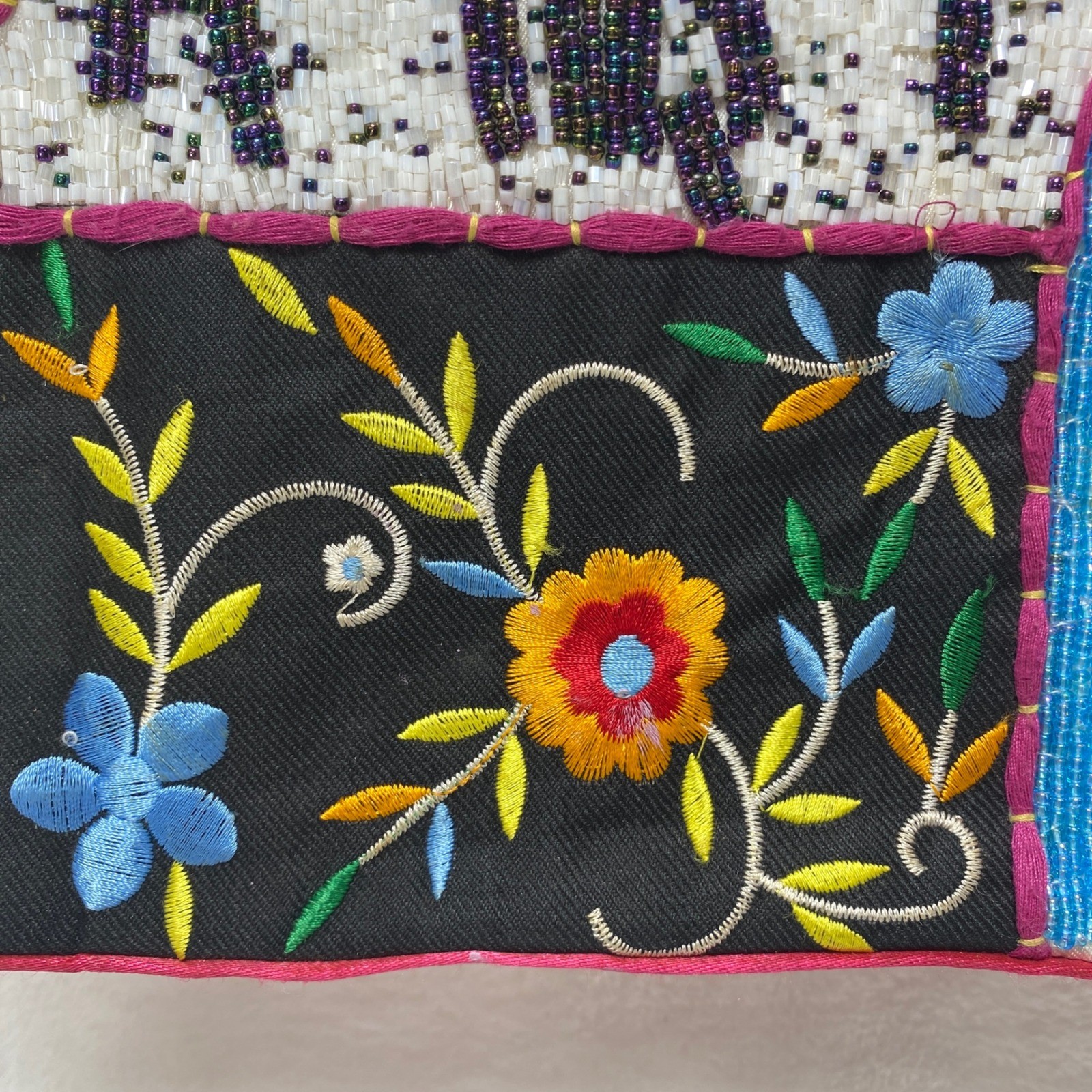 VTG Comeco Beaded Embroidery Patchwork Purse Bag Colorful Sequins Floral Zipper