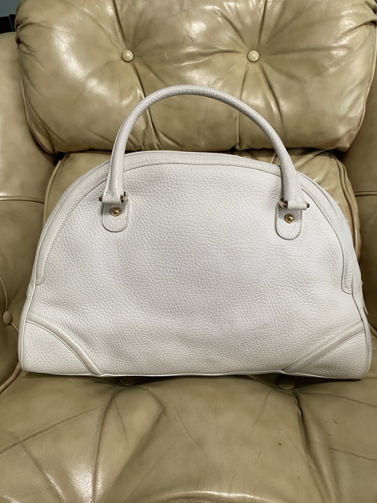 RARE Gucci XL Blondie Travel Bag Dome Satchel Web Stripe Pebble Leather