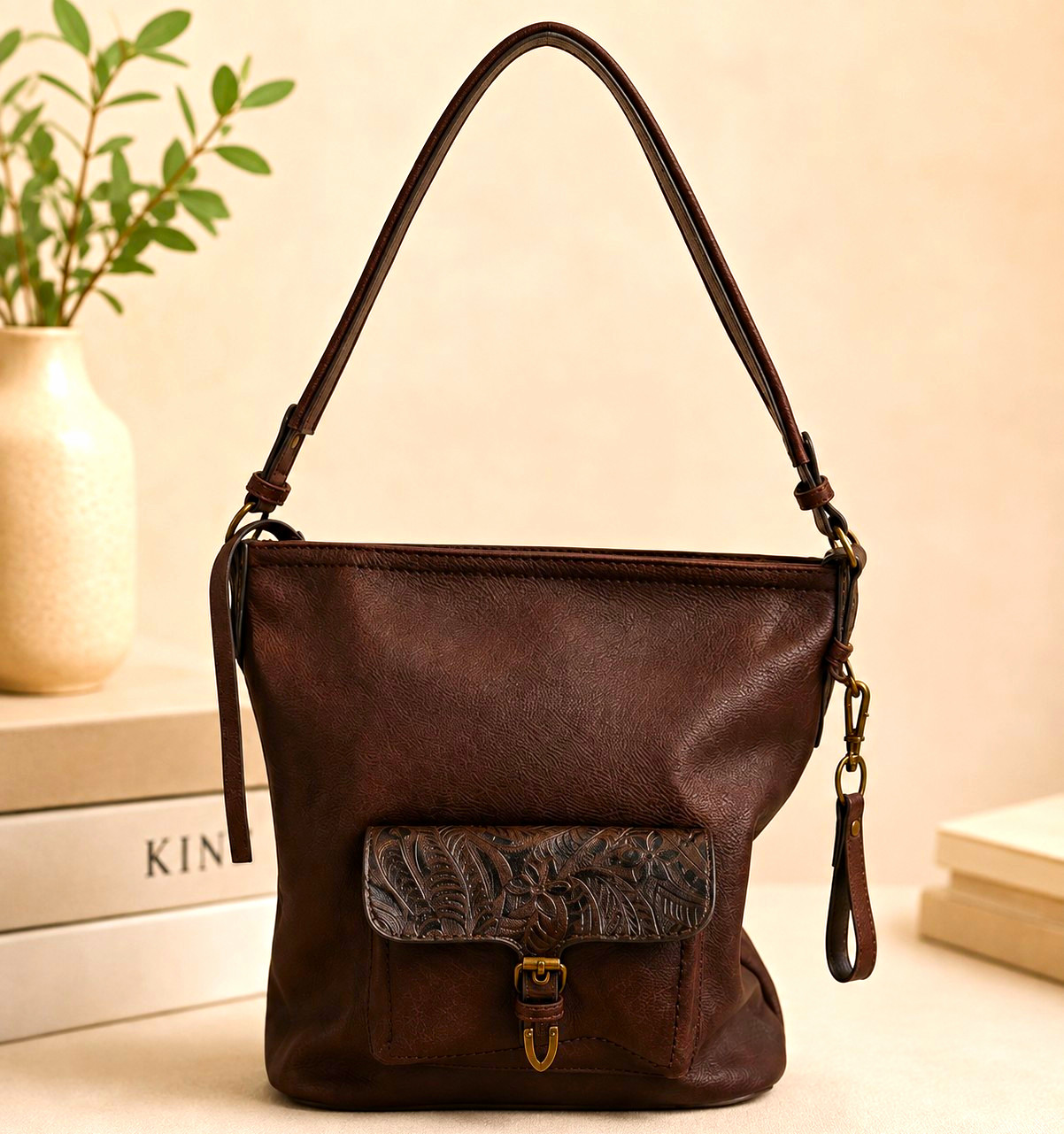 Rein & Bridle Brown Shoulder Bag Adjustable Strap Zip/Buckle Pockets Charm