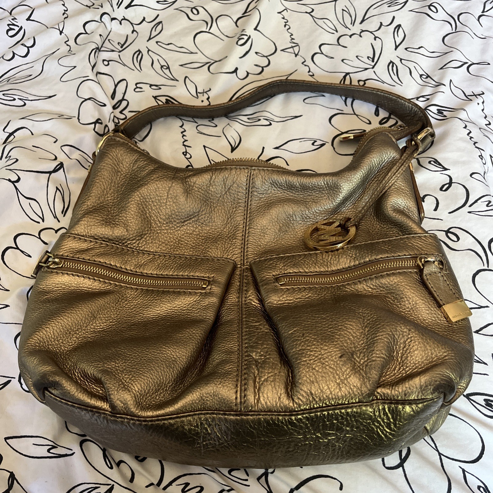 Michael Kors Metallic Gold Leather Shoulder Bag Purse Handbag