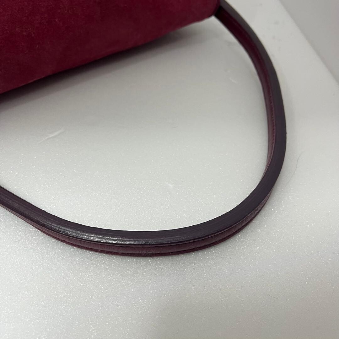 HIROFU Shoulder Bag Suede Leather H Logo Burgundy Vintage From Japan