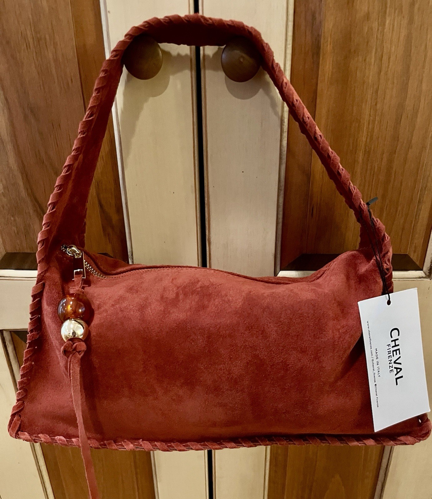 Cheval Firenze 🇮🇹 Shoulder Rust/Brown Genuine Suede Made In Italy Purse
