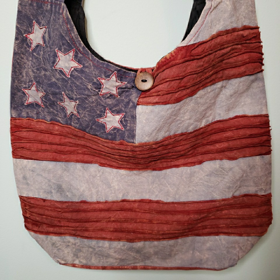 American Flag Crossbody Bag Patriotic Distressed Fabric Hobo Handmade Nepal