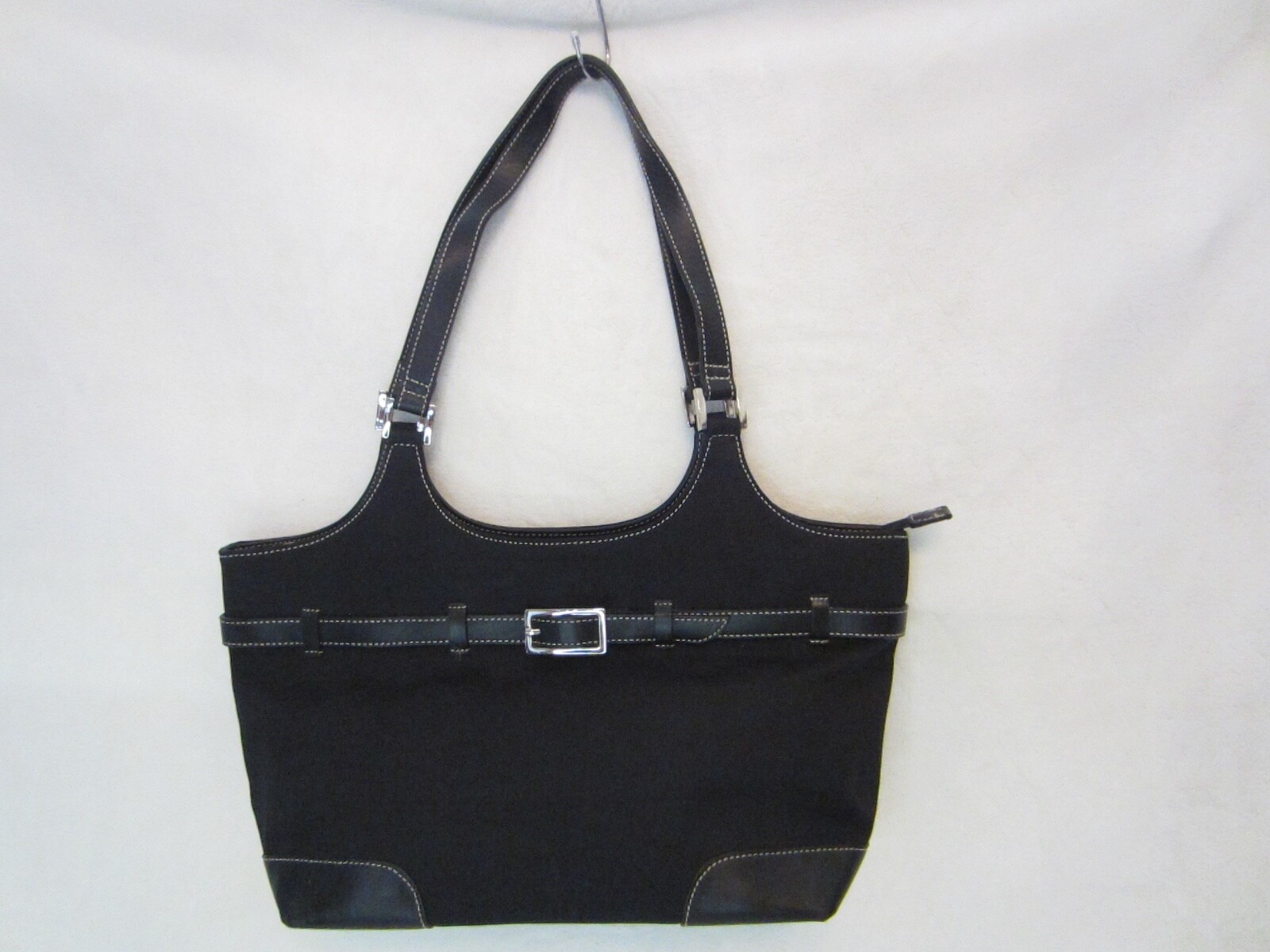 Maxx New York Black Double Strapped Shoulder Tote Silver Buckle Accent Zipper
