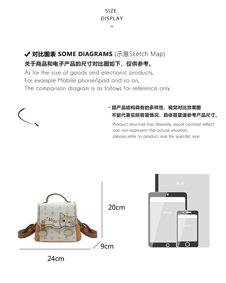 Cute Cat Backpack Portable Girl’s Bags Purse，High Quality Bag Gift For Ladies