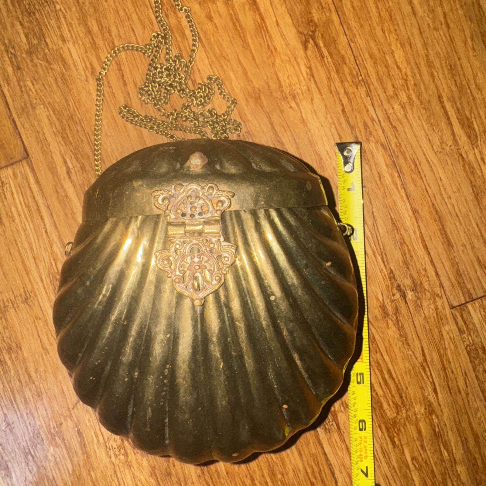 Solid Brass Metal Clam Shell Purse Velvet Lined 1920s Vintage Evening Bag