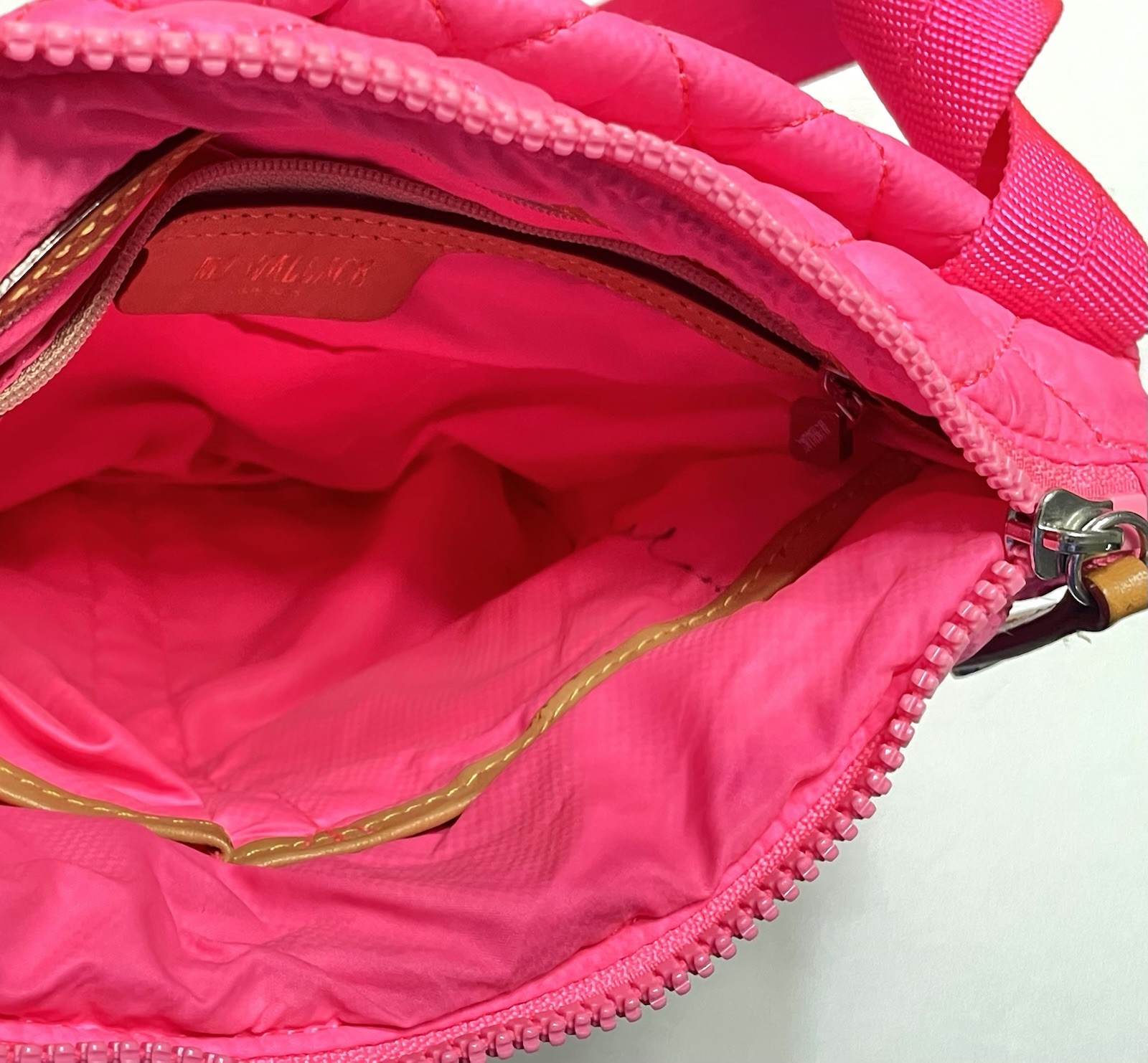 MZ WALLACE Flat Neon Pink Crossbody Bag Purse Quilted Pockets Zip
