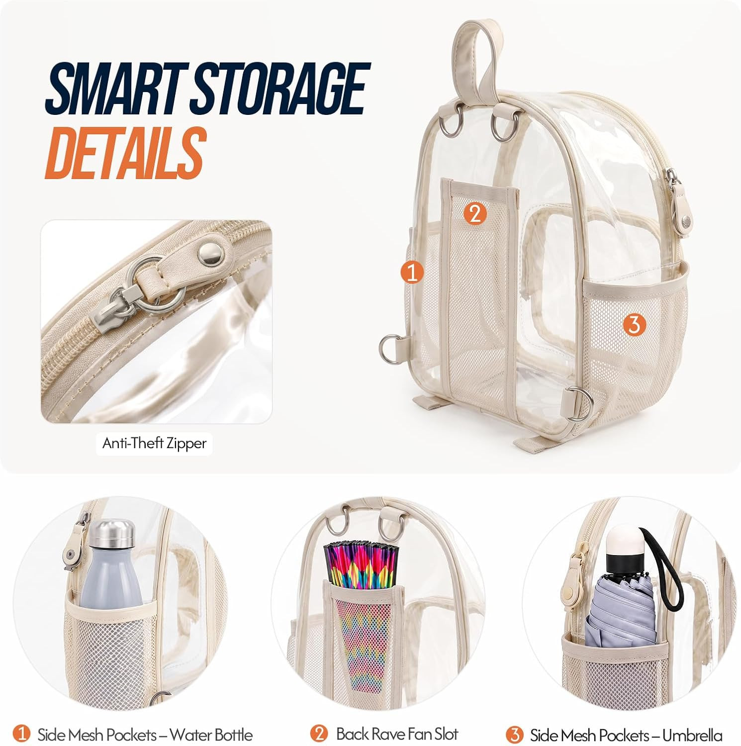 Mini Clear Backpack for Stadium Events Anti-Theft Small Festival Transparent Bag