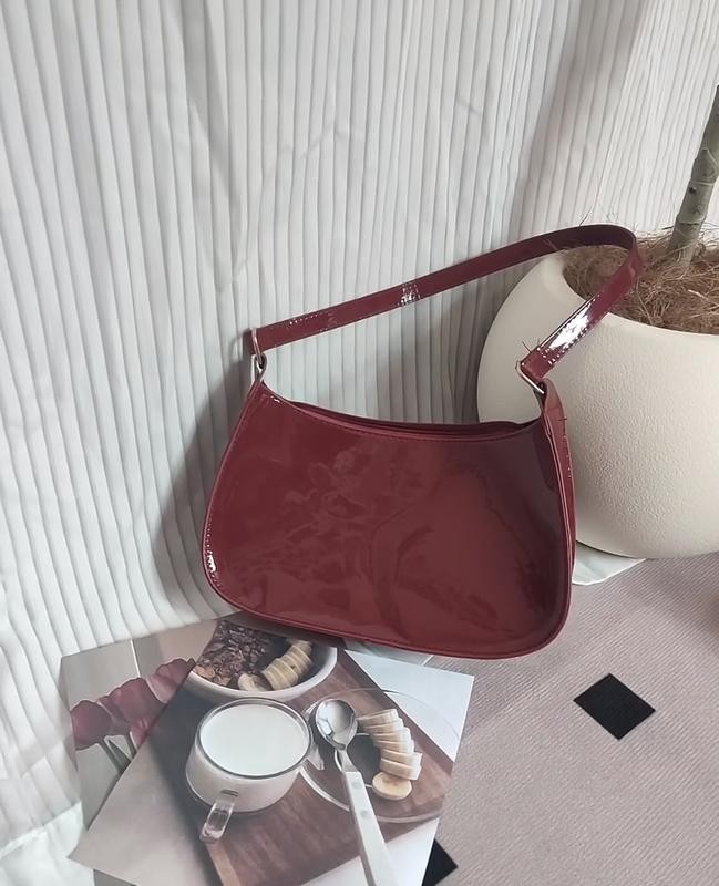 Wine Red Aesthetic Patent Leather Shoulder Bag