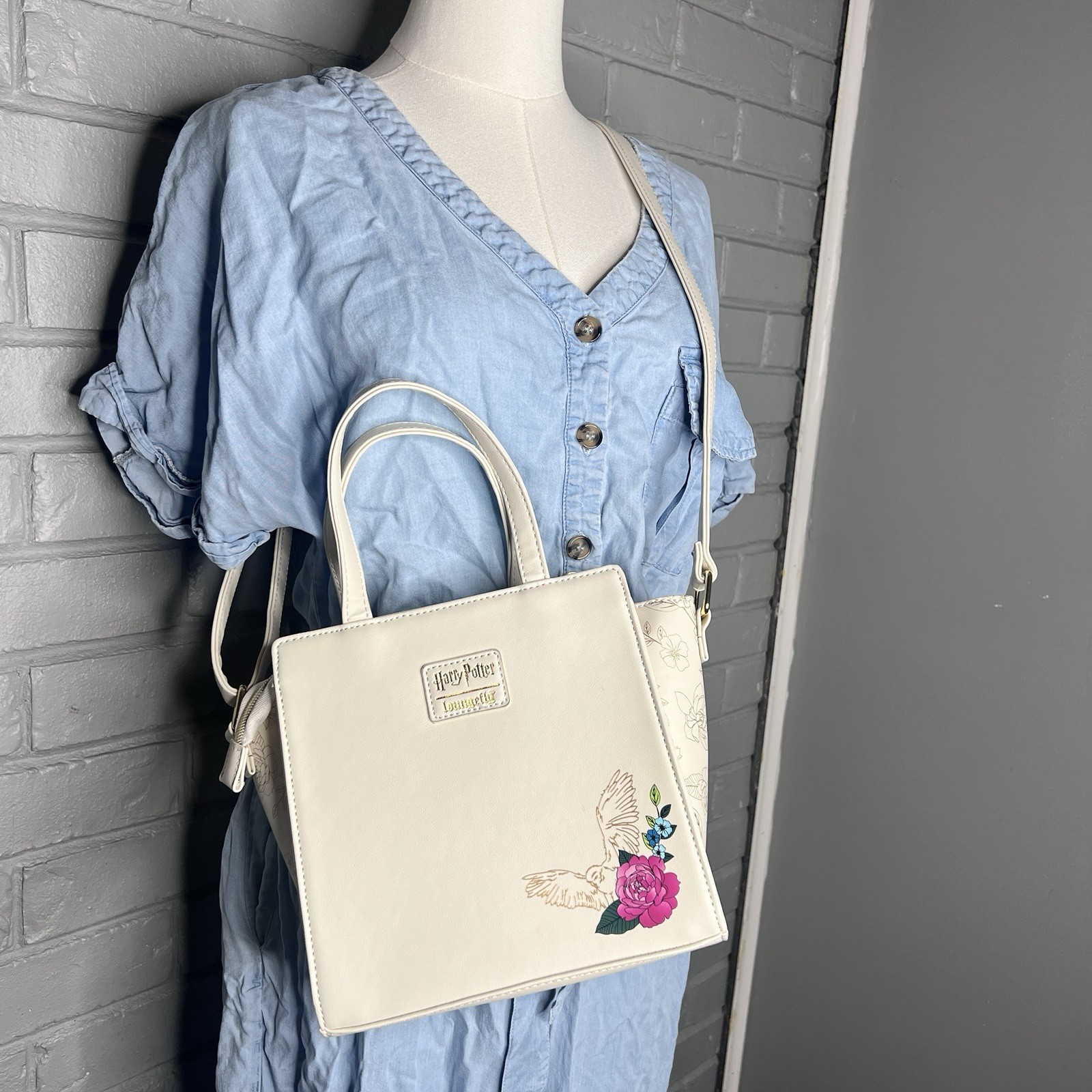 Loungefly Harry Potter Hogwarts Floral Satchel Bag Featuring Embroidered Flowers
