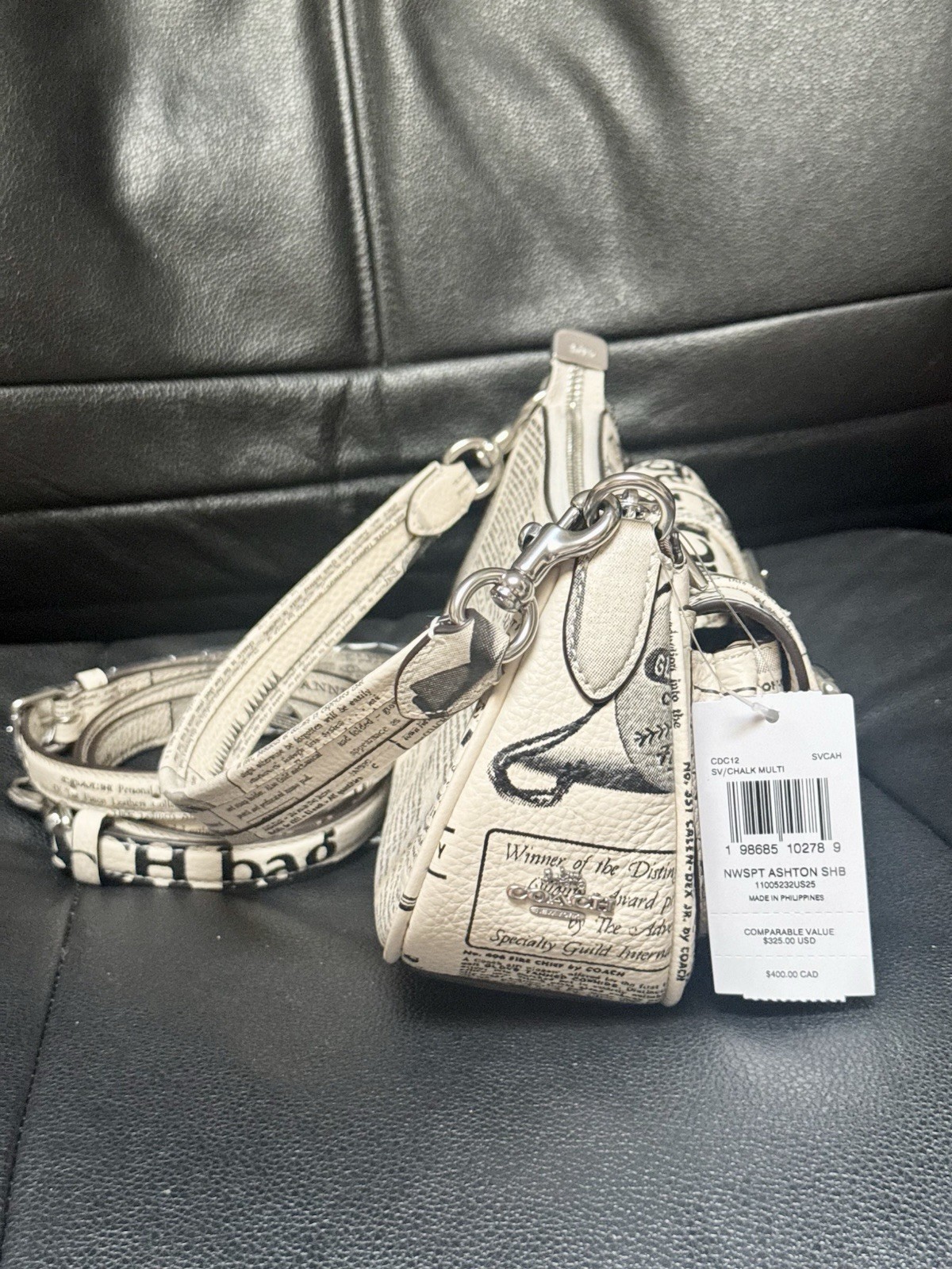NWT Coach Ashton Shoulder Bag With Newspaper Print CDC12