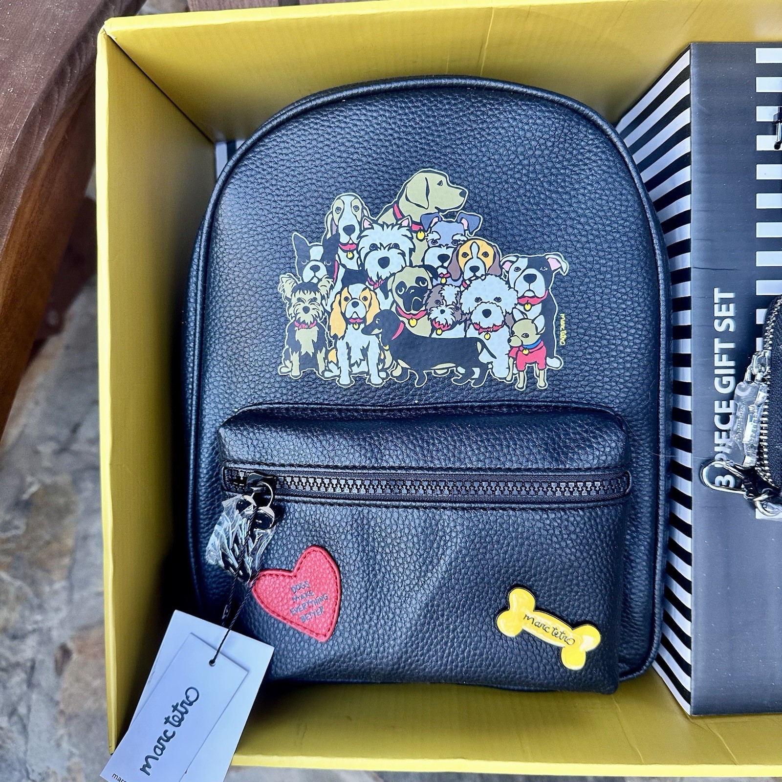 Marc Tetro 4-piece Set ~ Dogs Black Backpack Wallet ID Holder ~ Dachshund Bichon