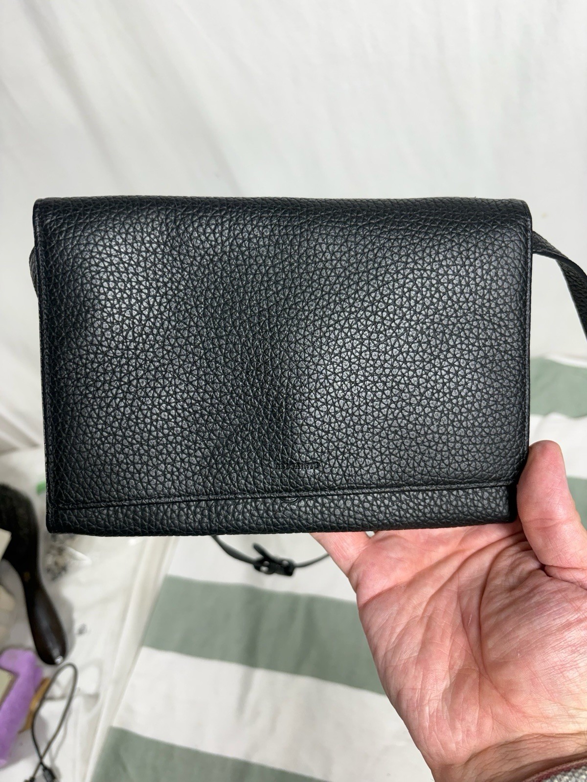 AllSaints Fetch Black Pebbled Leather Crossbody Bag Purse 8”x5.5” Missing Button