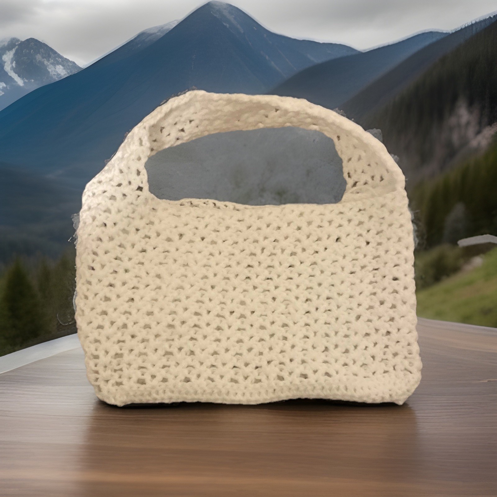 White Crochet Shoulder Bag Womens Solid Rectangle White Shoulder Strap