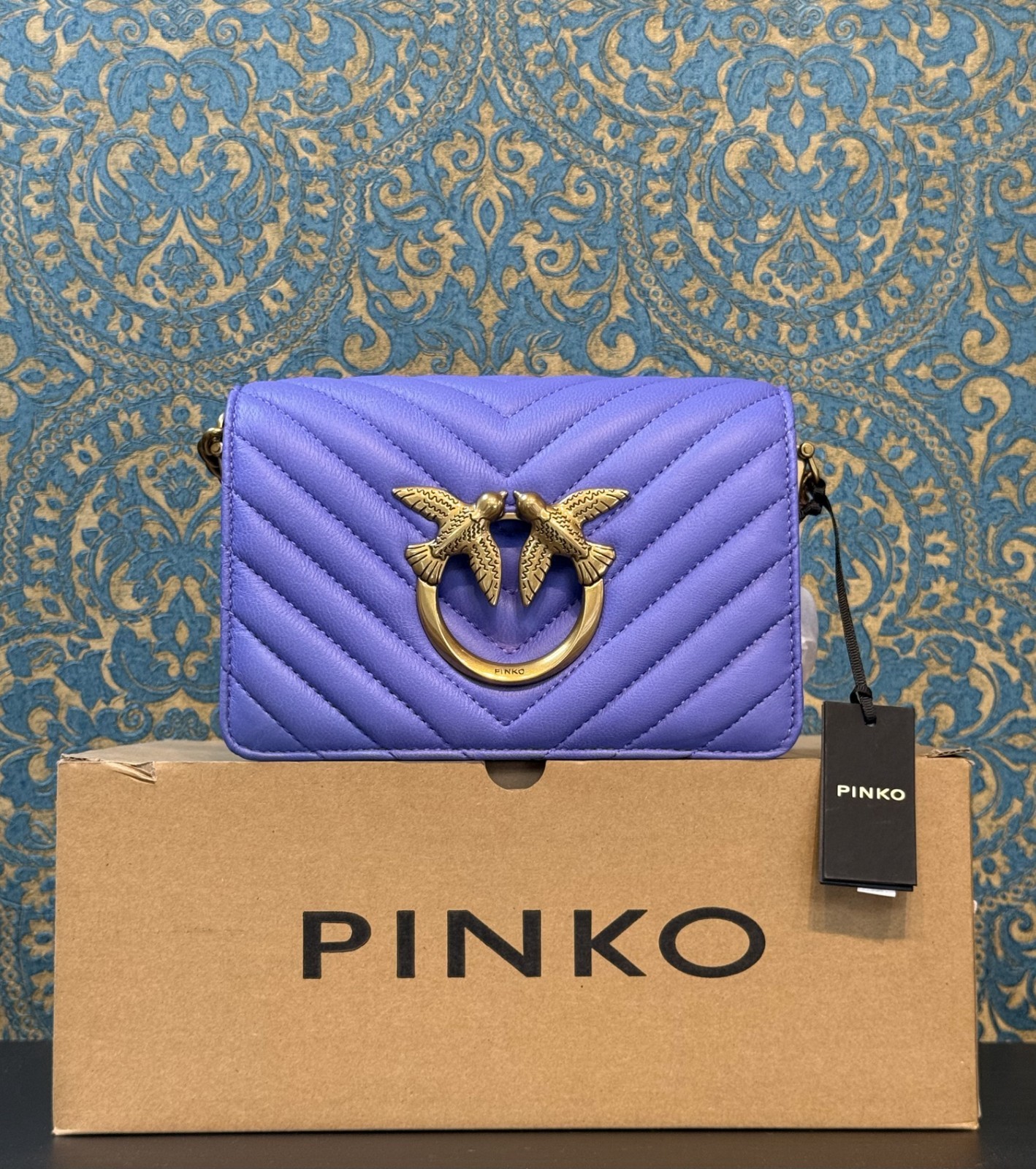 PINKO Love Click Mini Chevron Bag Very Peri Sheepskin Leather