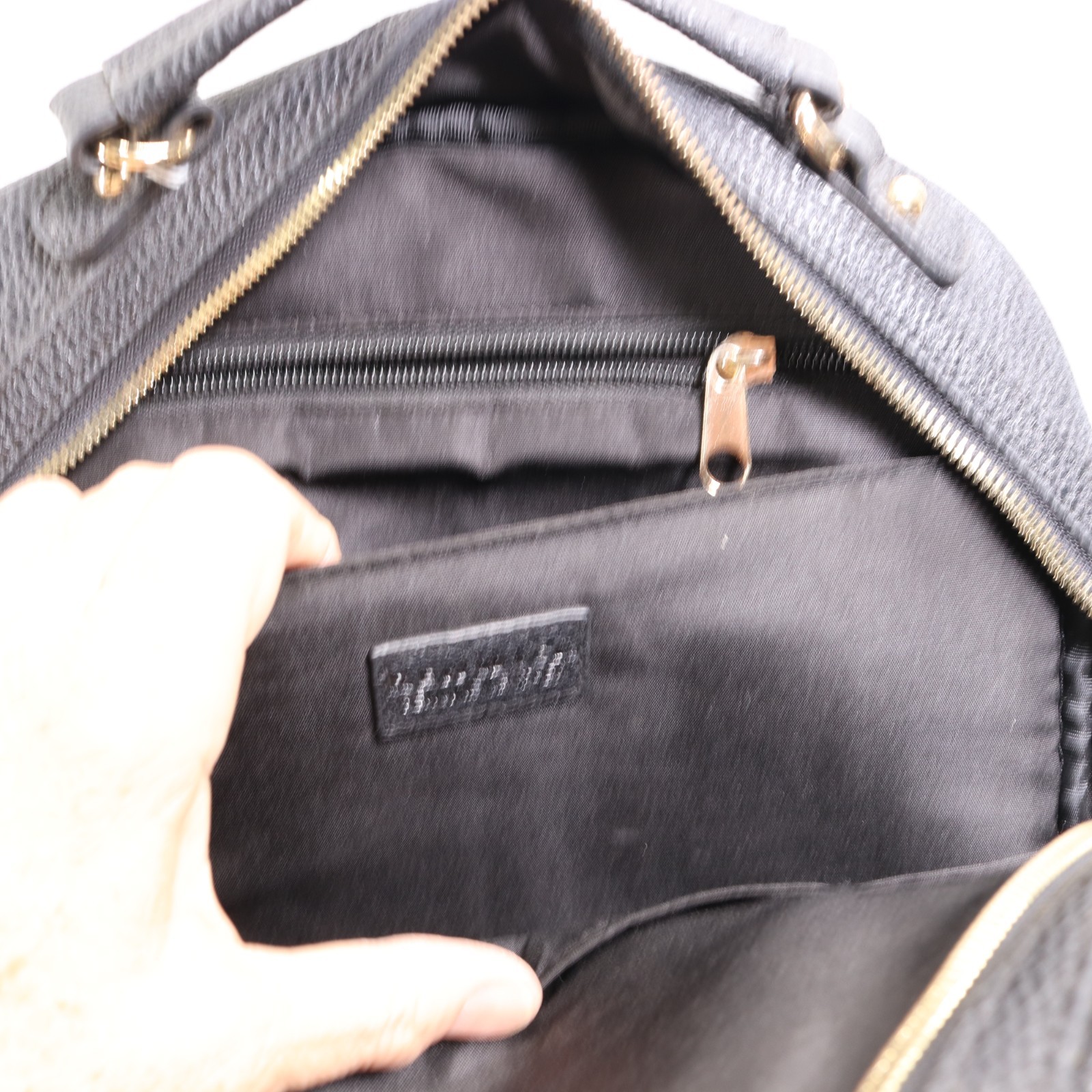 Renwick Leather Backpack Handbag Women Black Pebbled Padded Pockets Shoulder Bag