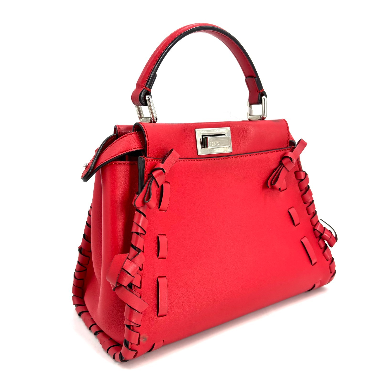 FENDI Mini Peekaboo Iconic Whipstitch Fiamma Leather Satchel / j11865