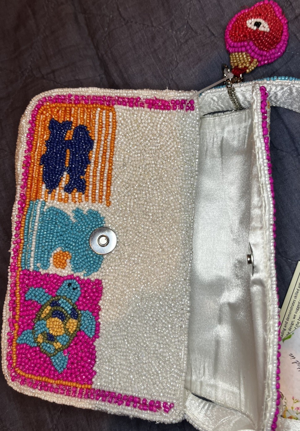 VIRAL Pink Heart Evil Eye Handcrafted In India Fish Crab Beach Turtle Beaded Bag