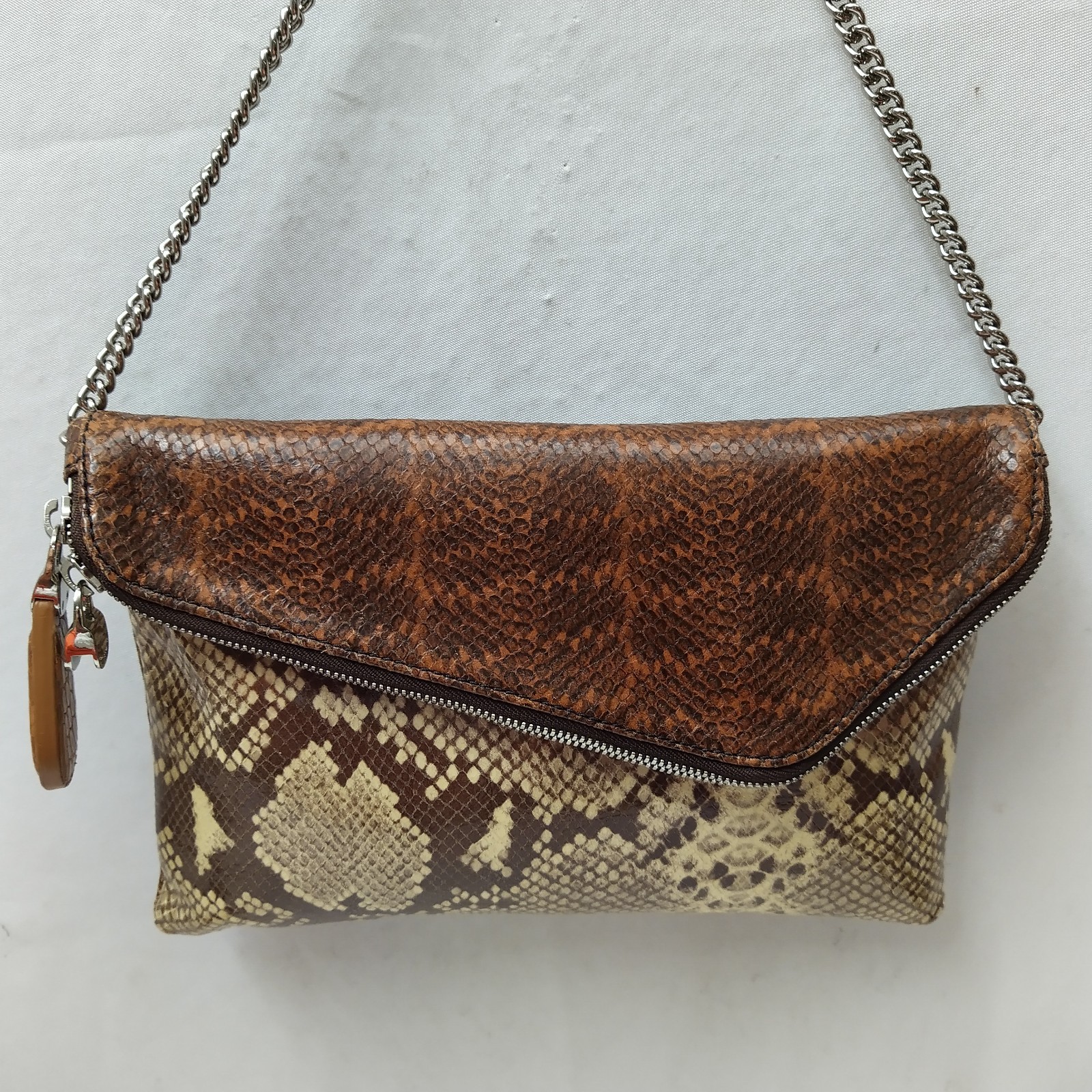 Henri Bendel Multicolor Leather Snakeskin Embossed Zipper Chain Shoulder Bag