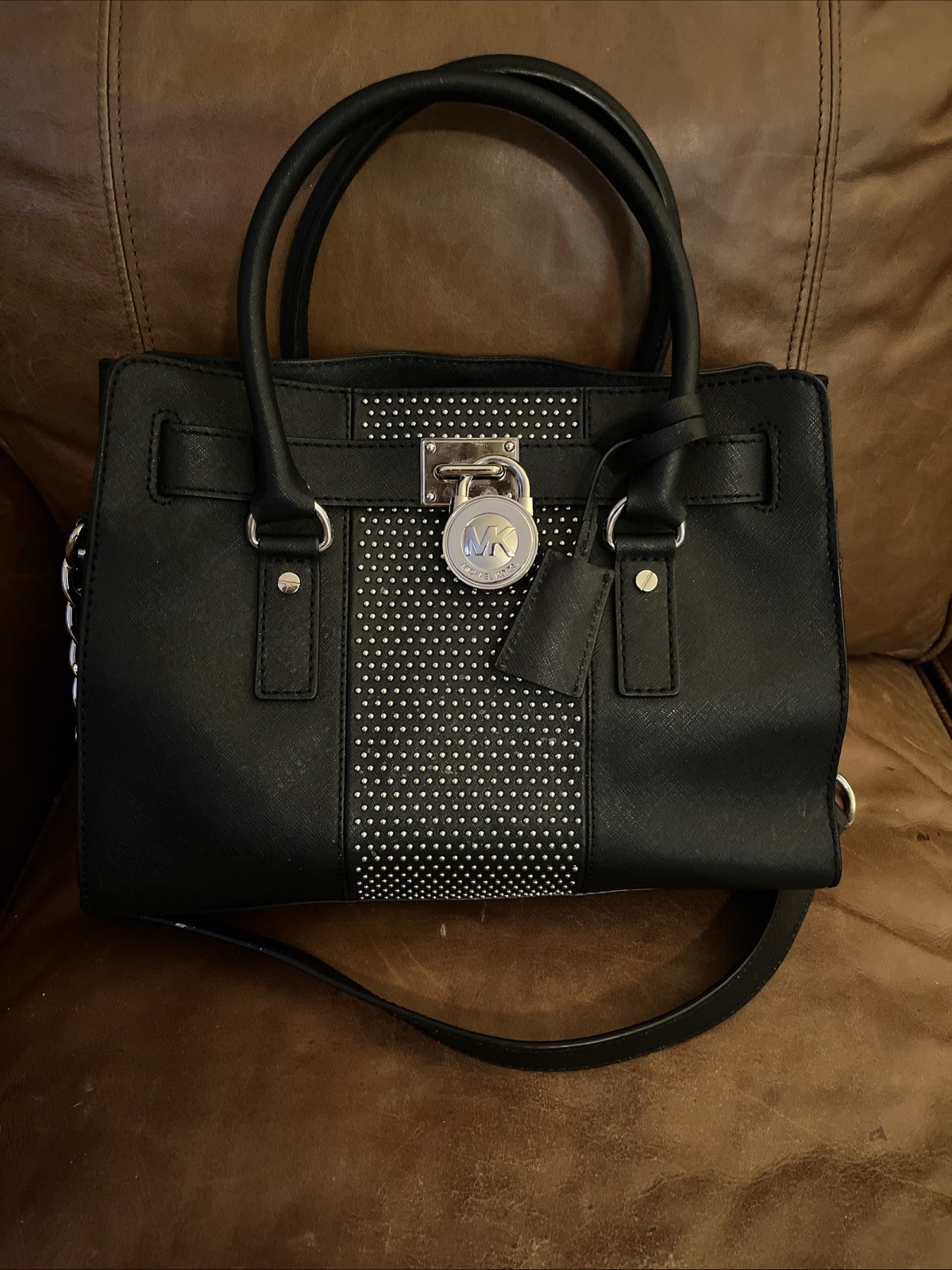 Michael Kors Micro Studded Black Leather Shoulder/Hand Bag Excellent Condition
