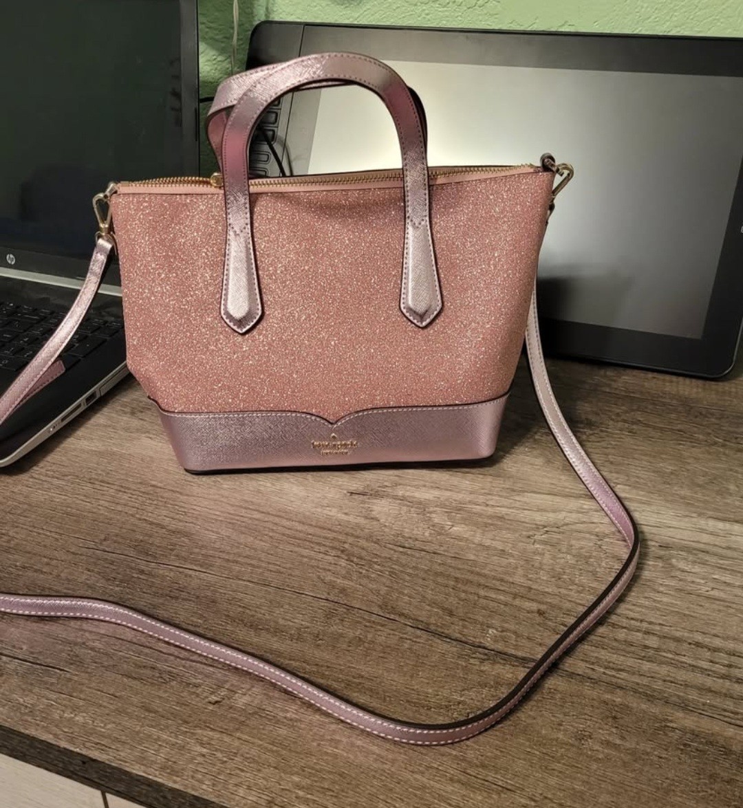 Kate Spade Pink Lola Metallic and Glitter Tote style Shoulder Purse – MINT!