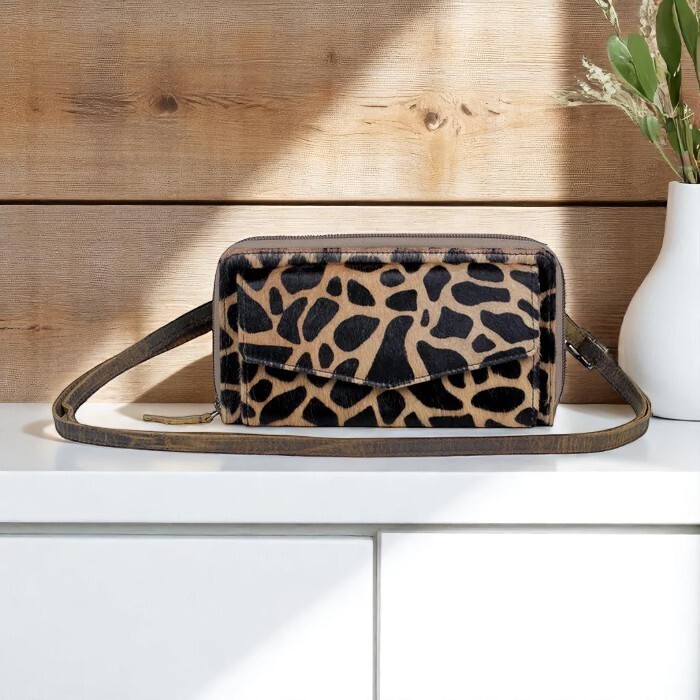 MYRA BAG NWT Navigate Genuine Calf Leather Trim Giraffe Crossbody Wallet Bag