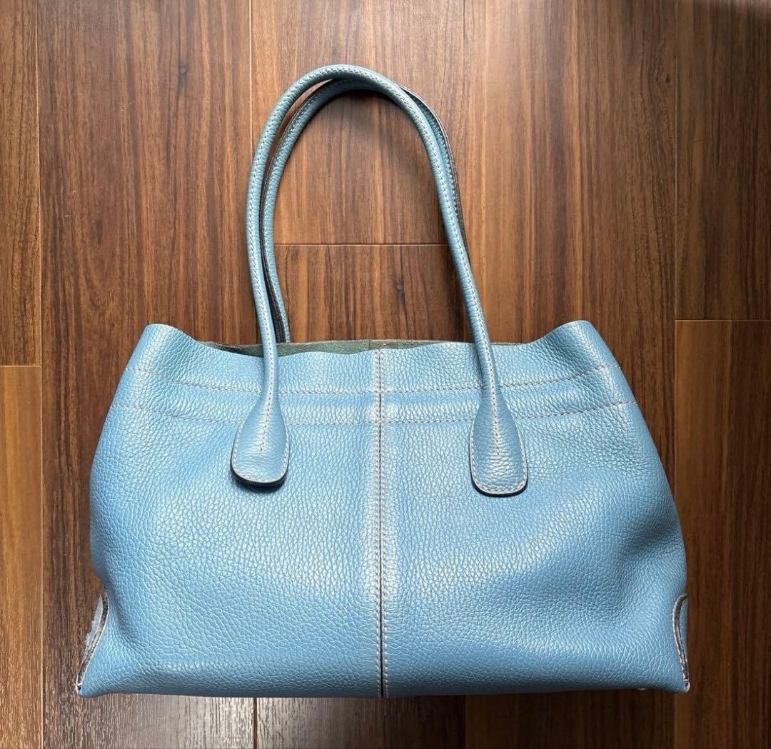 Tod’s D Bag Turquoise Blue Pebbled Calf Leather Handbag Tote 34cm 22cm Authentic
