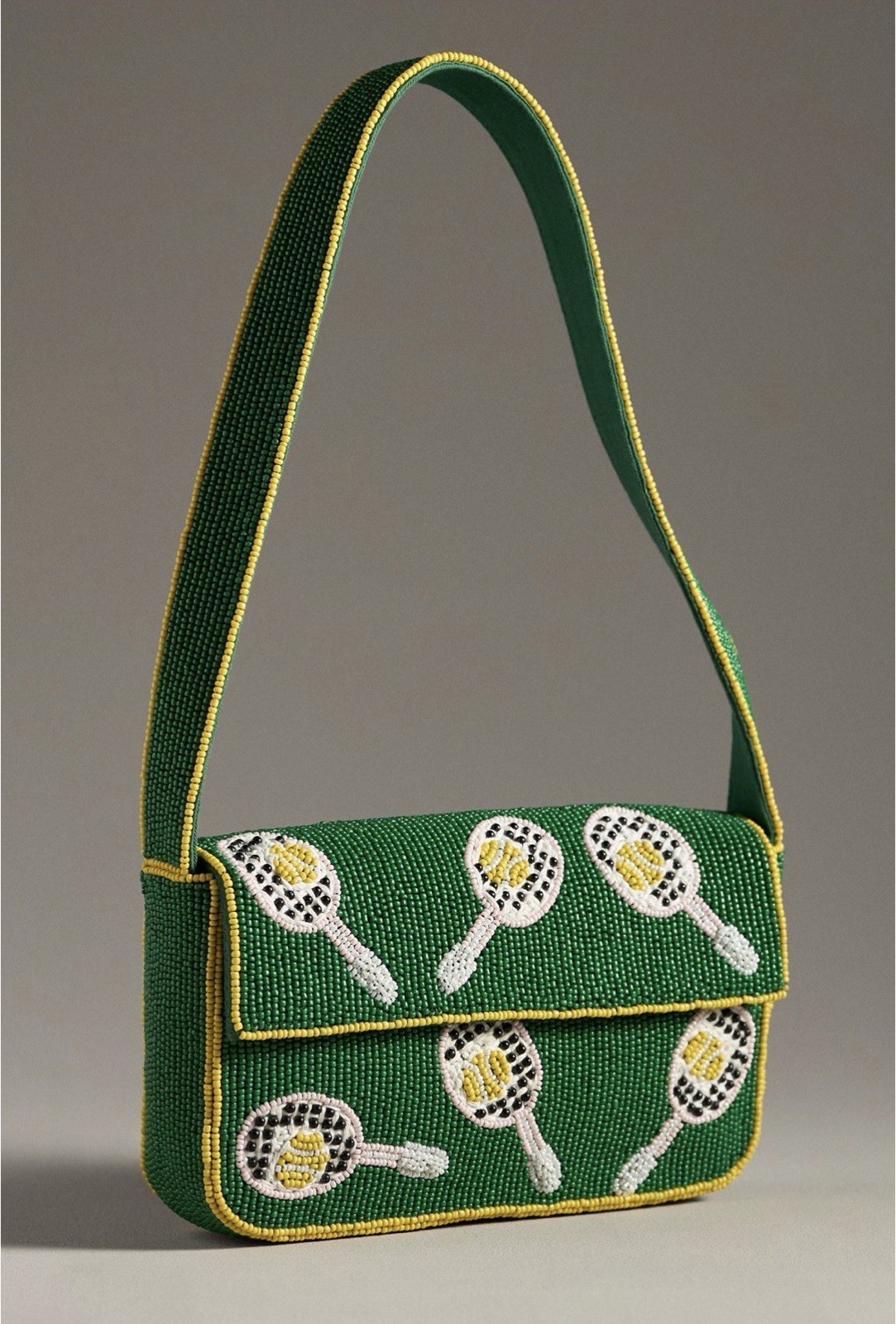 Anthropologie Fiona Beaded Bag: Icon Edition Tennis Rackets Green NWT