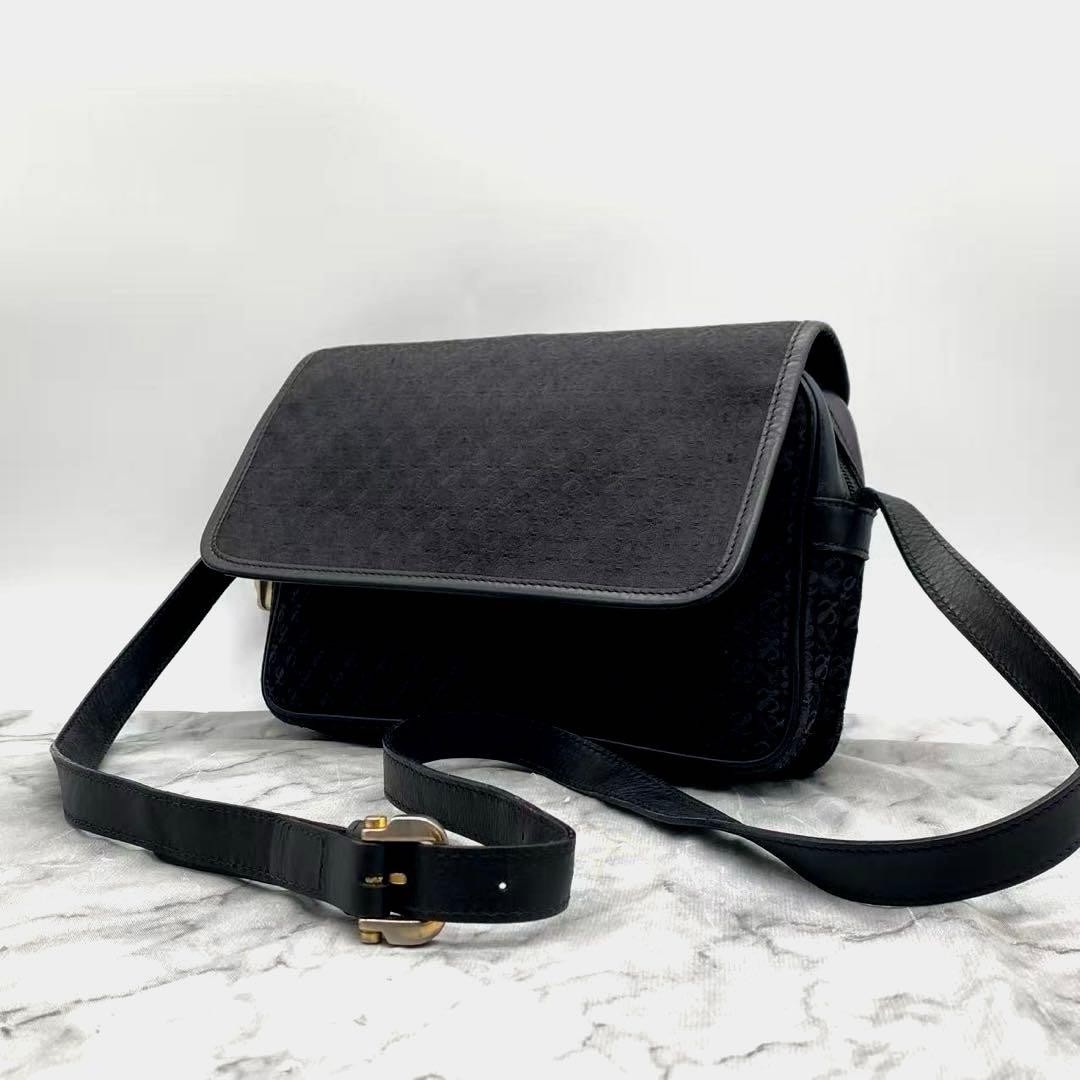 LOEWE Old Anagram Monogram Shoulder Bag Black Leather