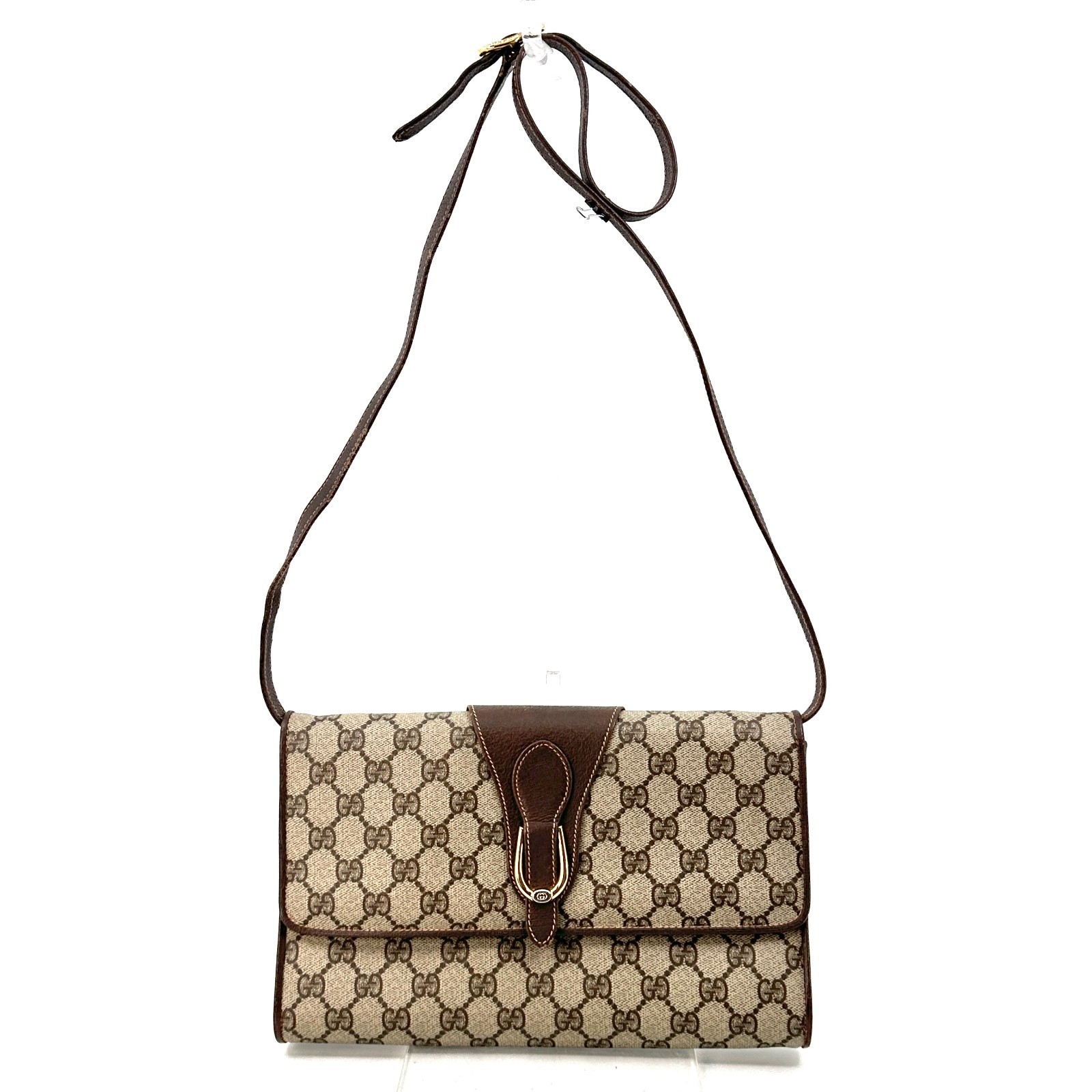 Auth Vintage GUCCI GG PVC Canvas Leather Crossbody Shoulder Bag Broｗn Italy 0306