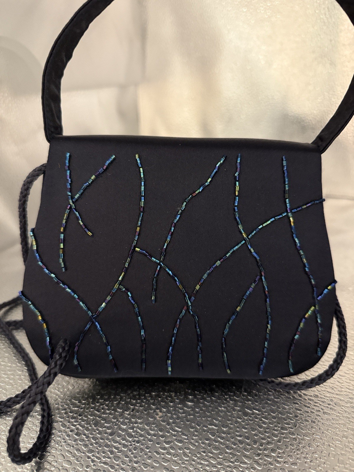 Beautiful Evening Hand Bag With Iridescent Beads For Shoulder Or With Strap!
