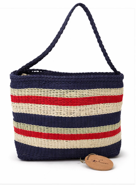 Stone Mountain® Womens Shoulder Bag Purse Blue White Red Striped Woven Fabric