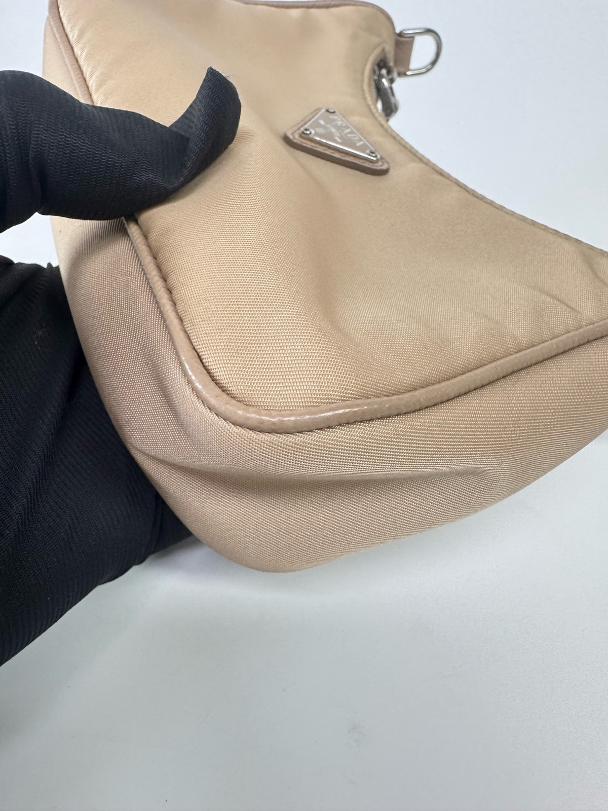 PRADA Re-Edition 2005 Mini Hobo Soft Beige Nude Re-Nylon Fabric Bag Pre-loved
