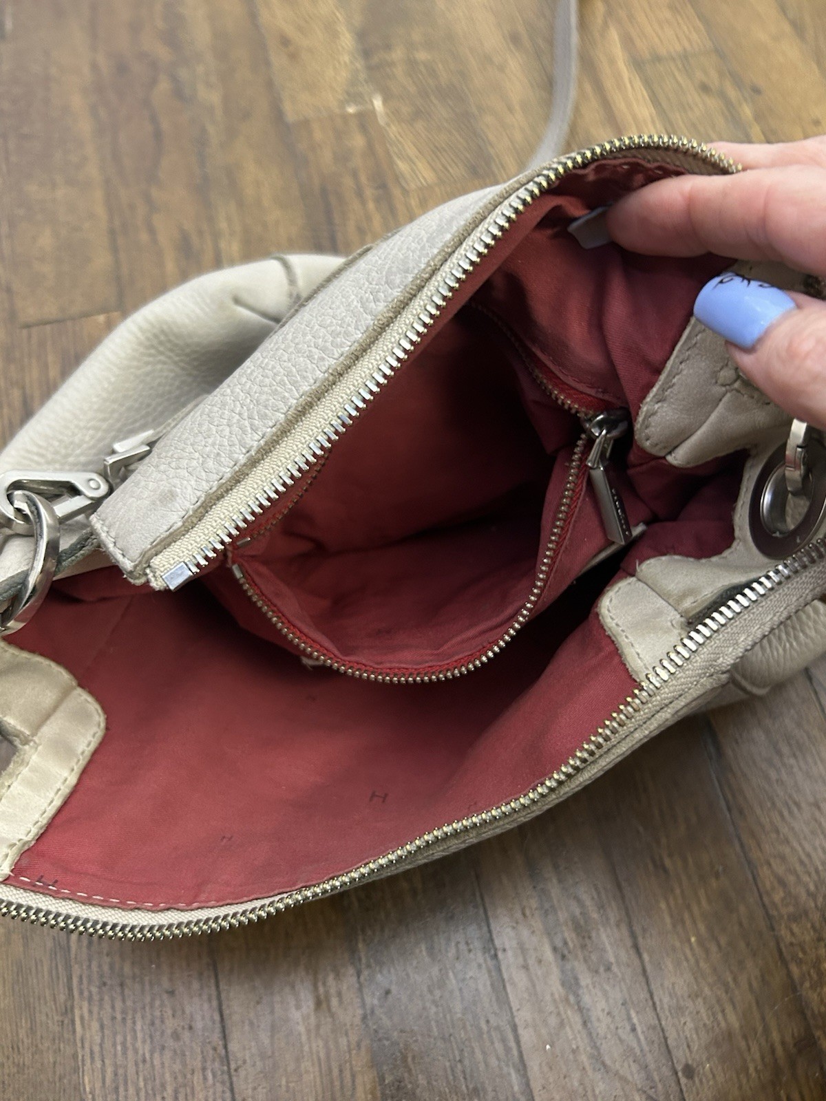 Hammitt Bryant Medium bag is crafted from grey pebbled leather Silver Rivets Med