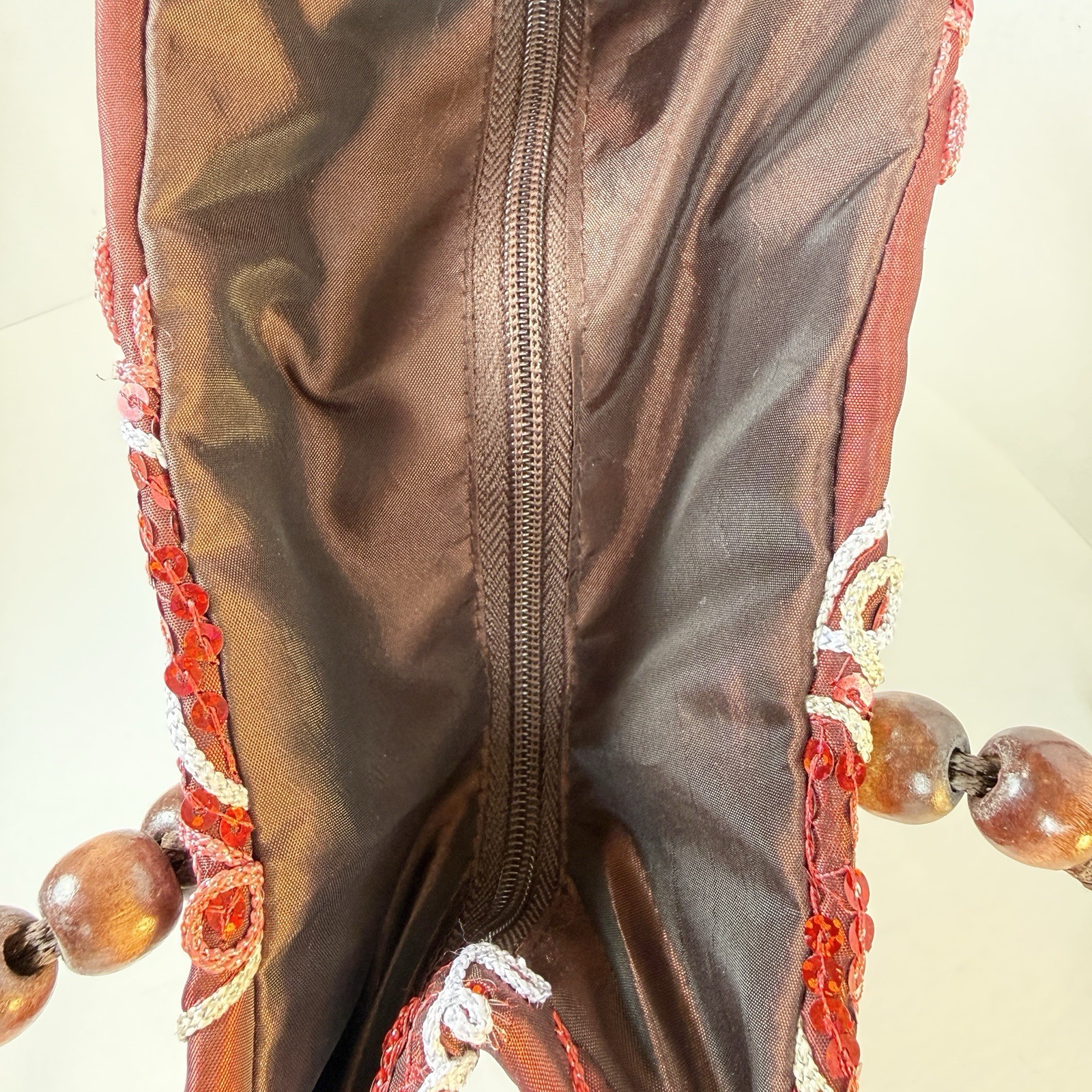 Woven Wicker Straw Red Boho Purse Shoulder Bag Handbag Sequins Beads Embroidered