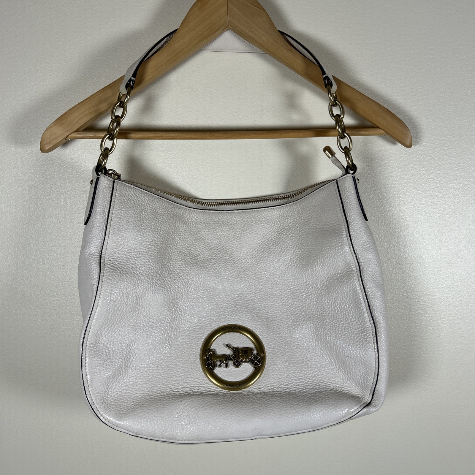 Coach Leather Elle Hobo Shoulder Crossbody Bag Chalk Old Brass Carriage F31400