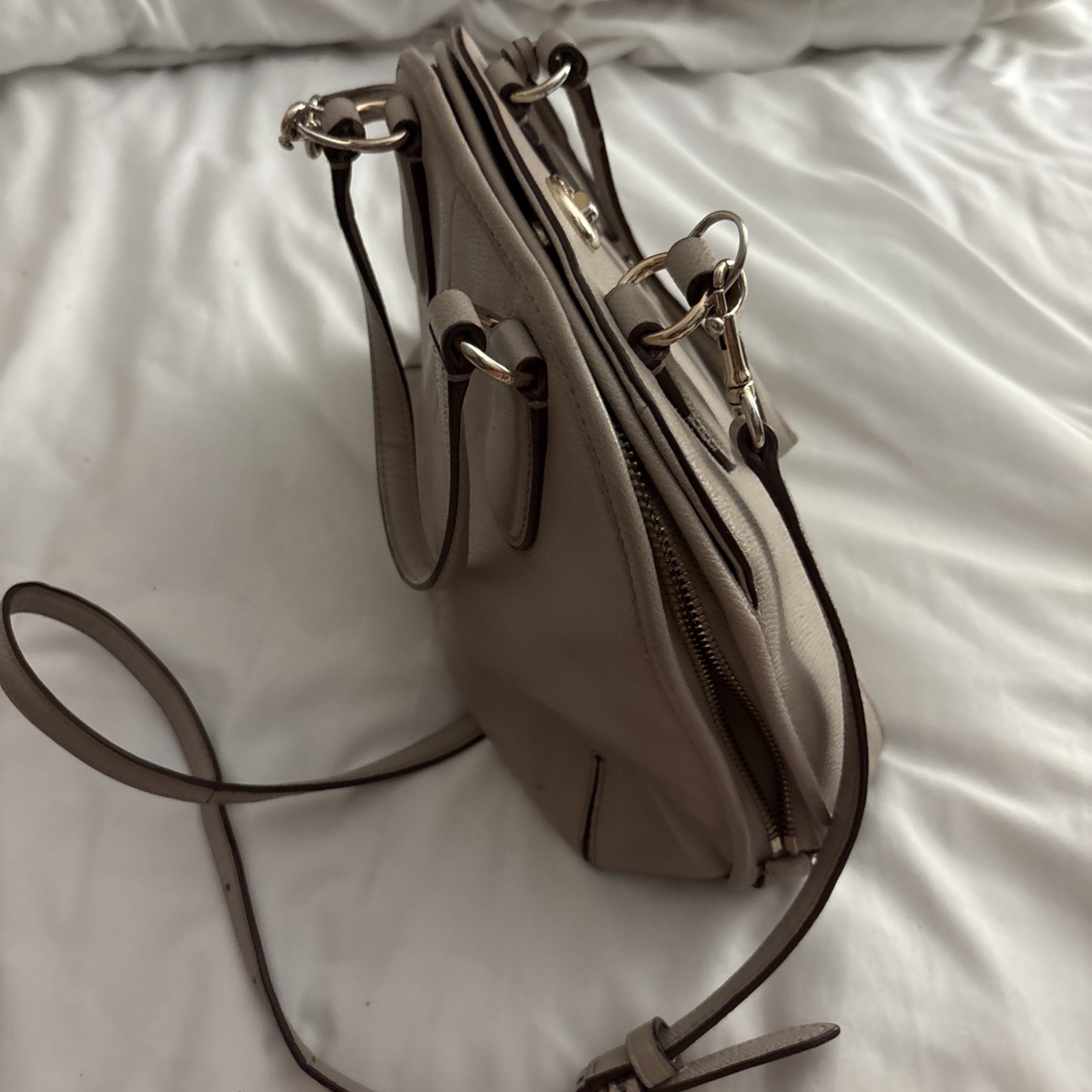 Coach Mini Satchel Tan Beige Leather Turnlock crossbody handbag Purse