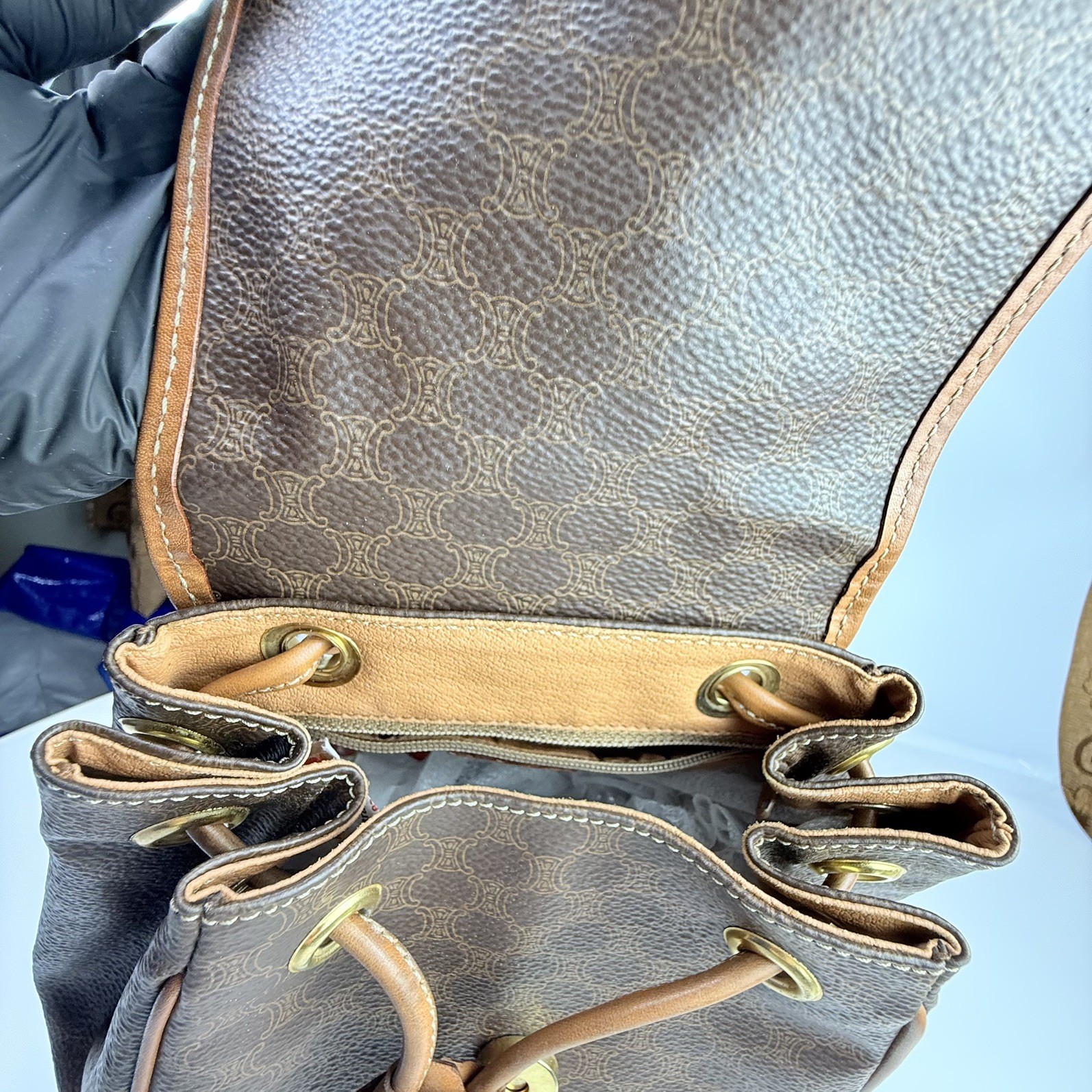 💫Authentic CELINE Macadam Monogram PVC & Leather Drawstring Backpack Vintage💫