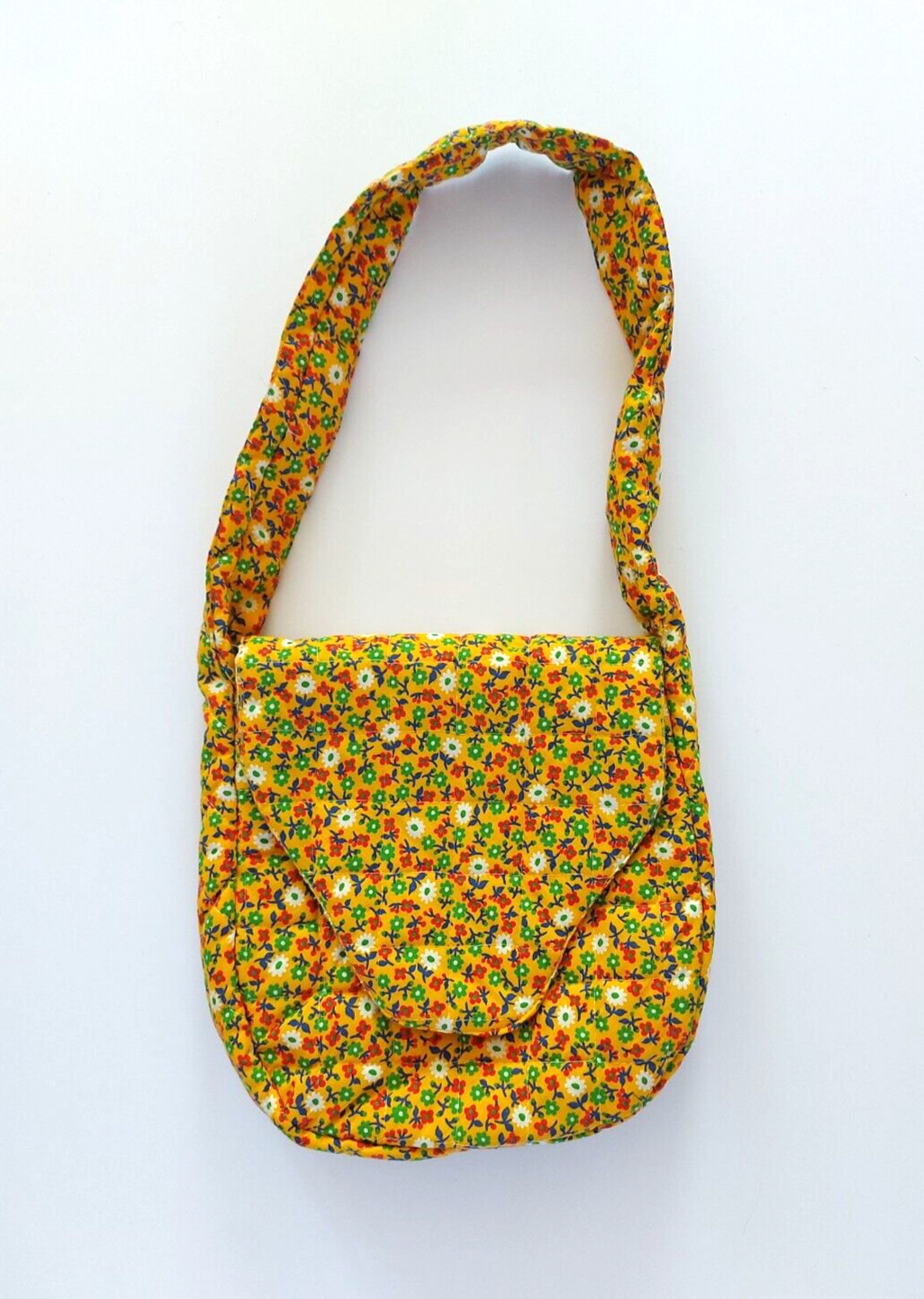 Vintage Yellow Green Red White Blue Floral Handmade Quilted Purse Shoulder Bag
